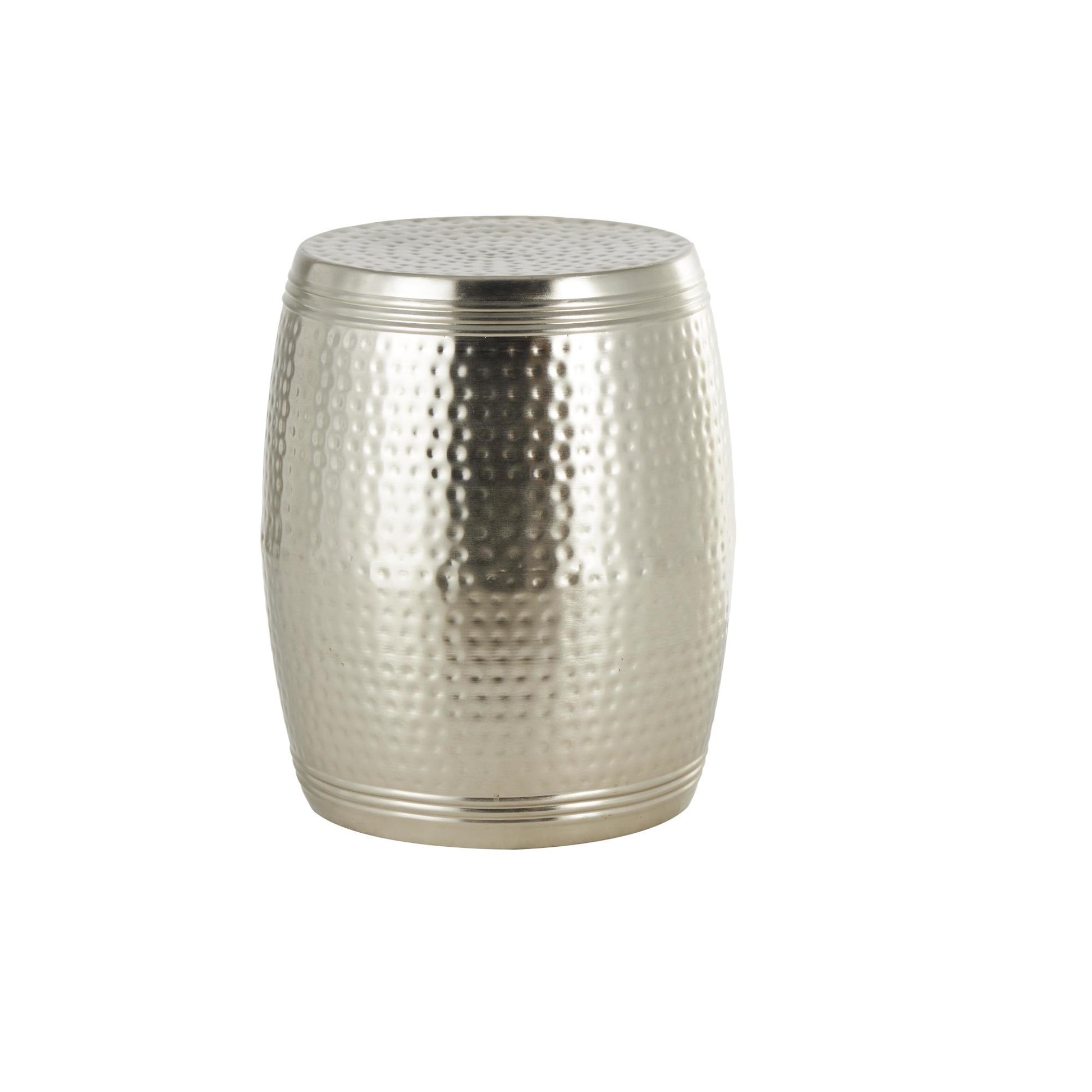 Drum Metal Handmade Side End Accent Table with Hammered Design