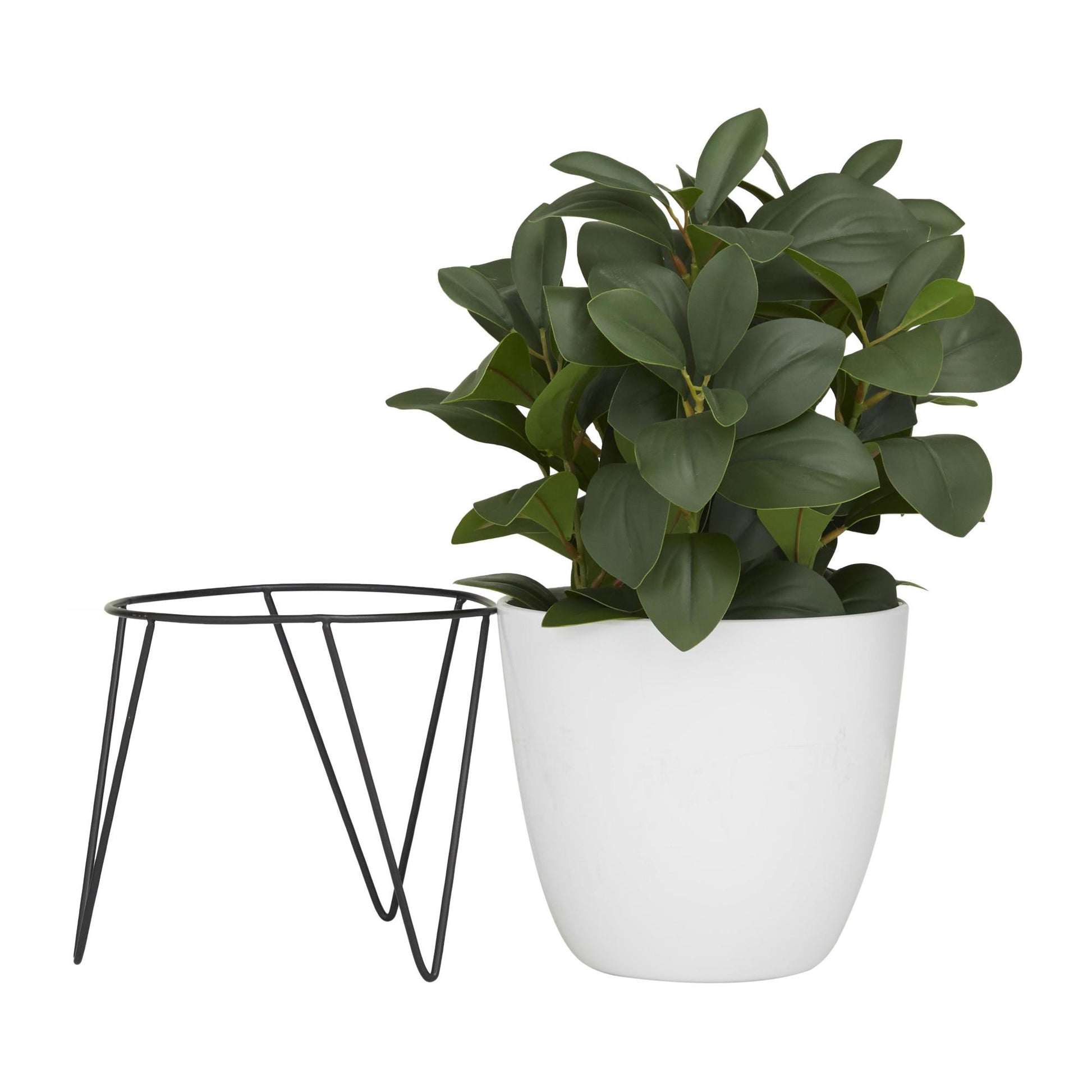 Eucalyptus Green Faux Foliage Indoor Outdoor Artificial Plant with Realistic Leaves and Metal Stand and White Pot
