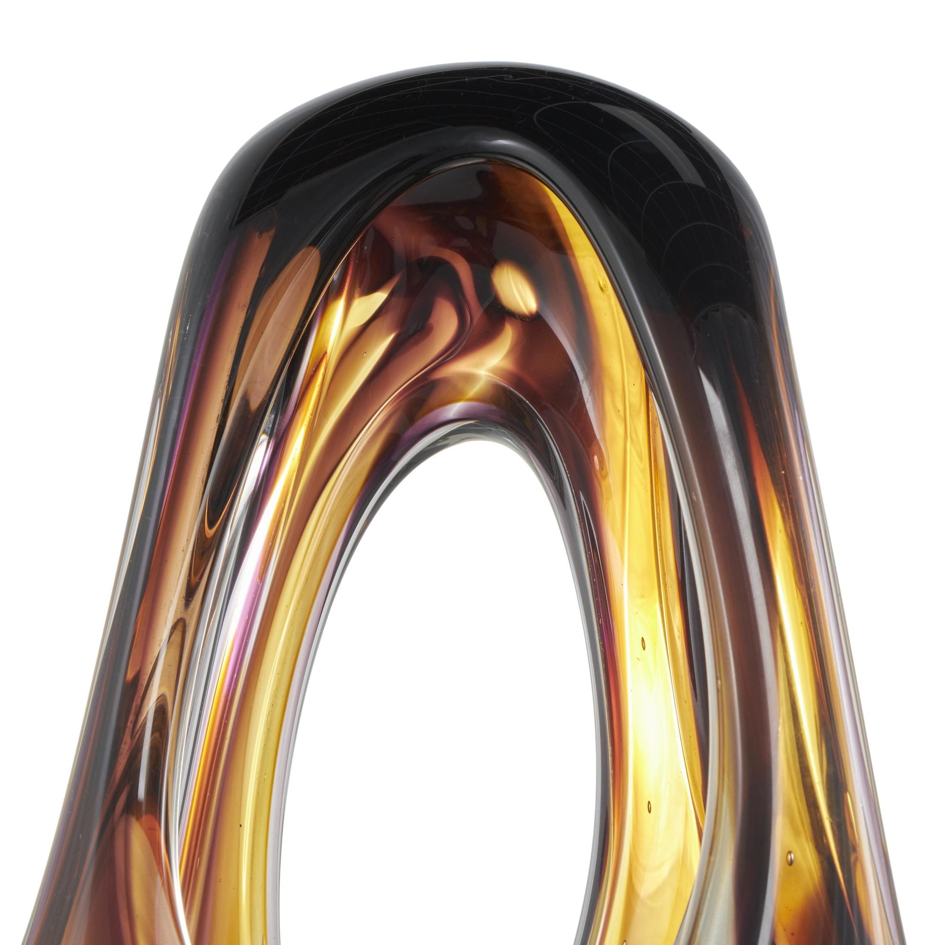 Abstract Yellow Glass Cutout Decorative Sculpture with Pink and Amber Accents
