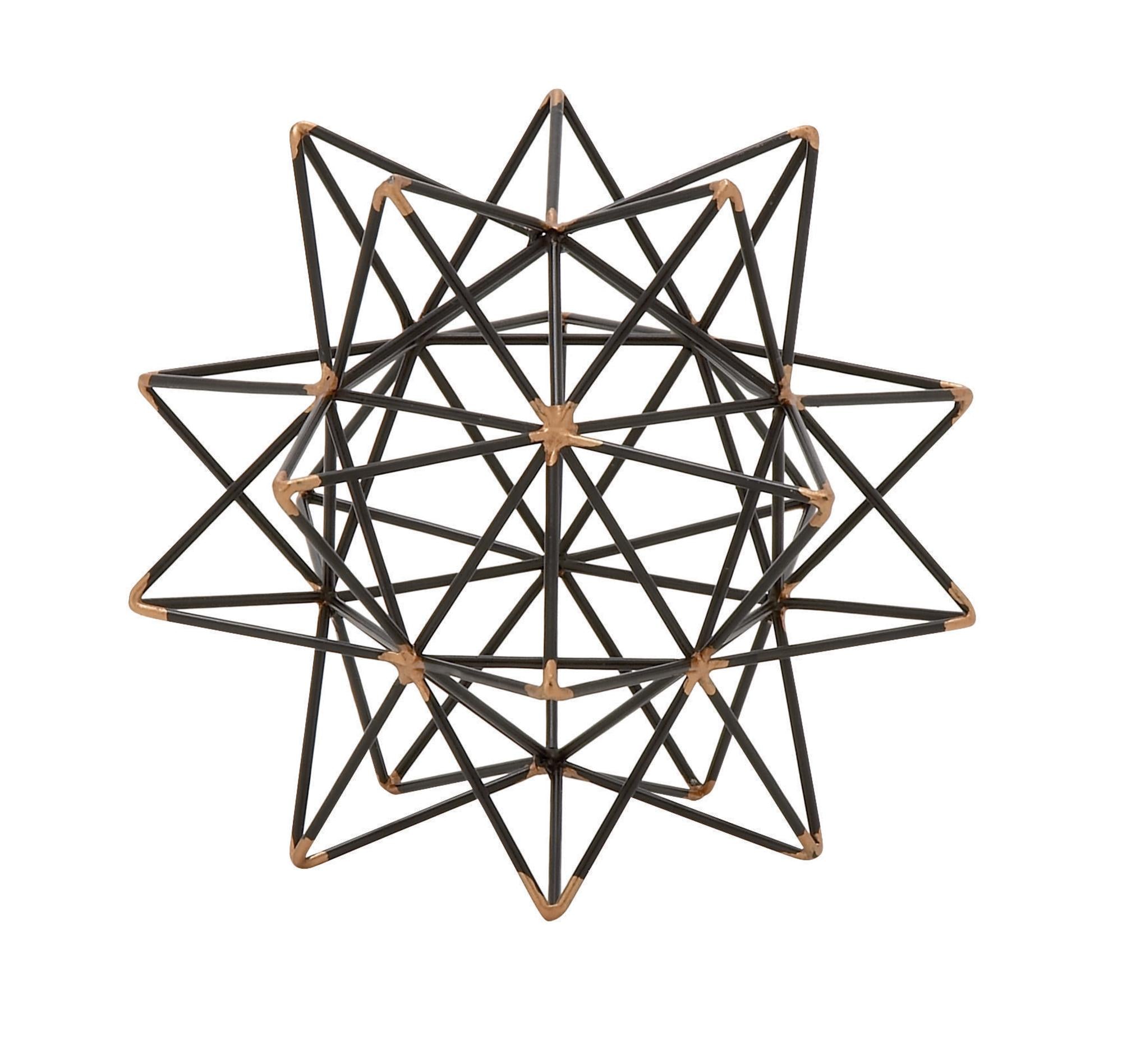 Geometric Black Metal Wire Star Decorative Sculpture with Gold Accents