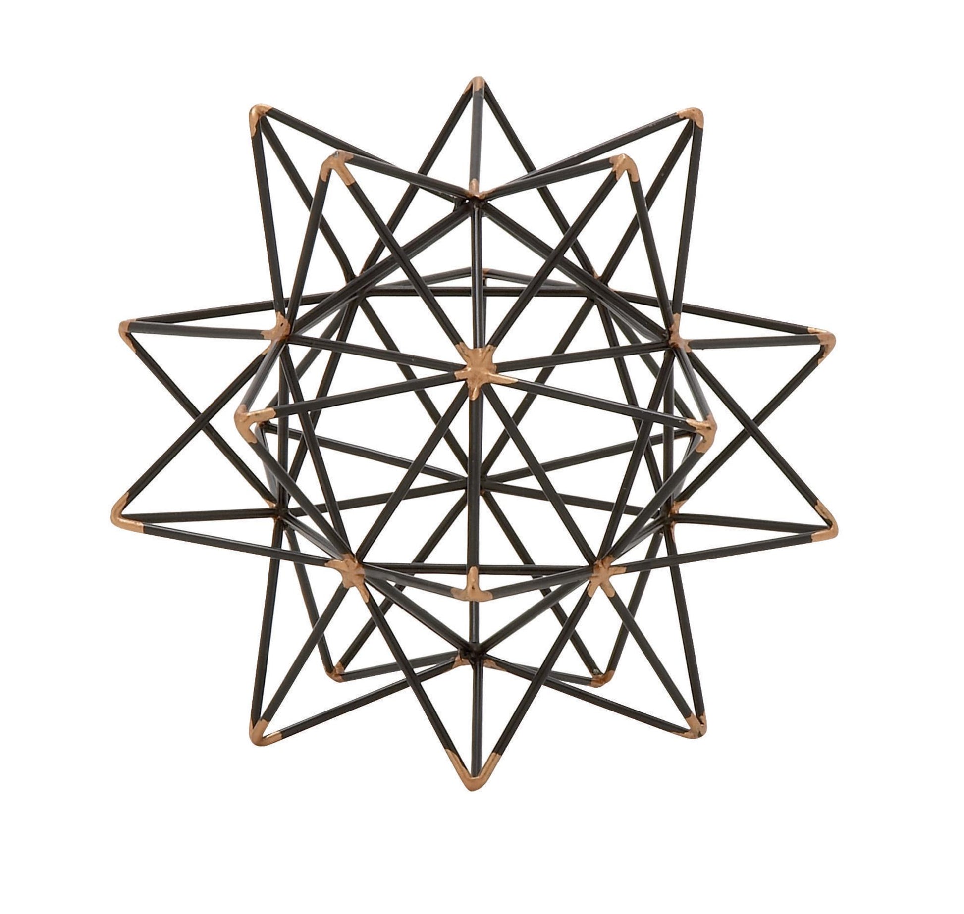 Geometric Black Metal Wire Star Decorative Sculpture with Gold Accents