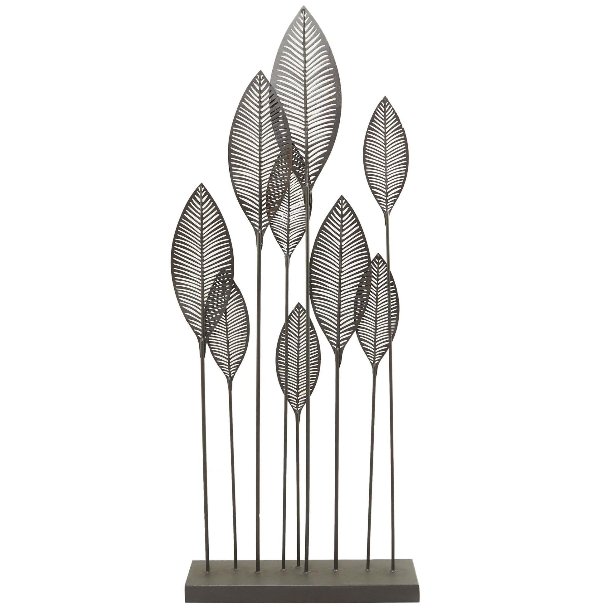 Leaf Bronze Metal Sculpture with Black Base