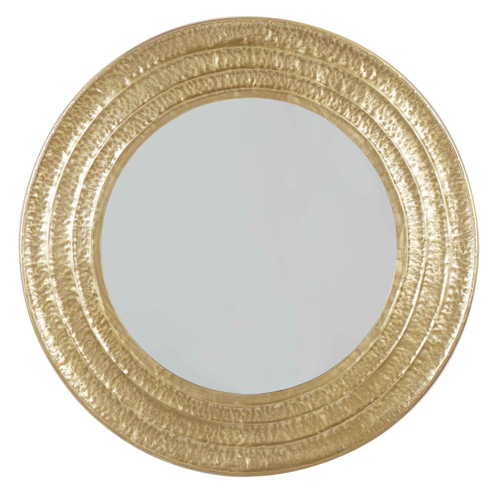 Gold Metal Textured Room Wall Mirror with Grooves