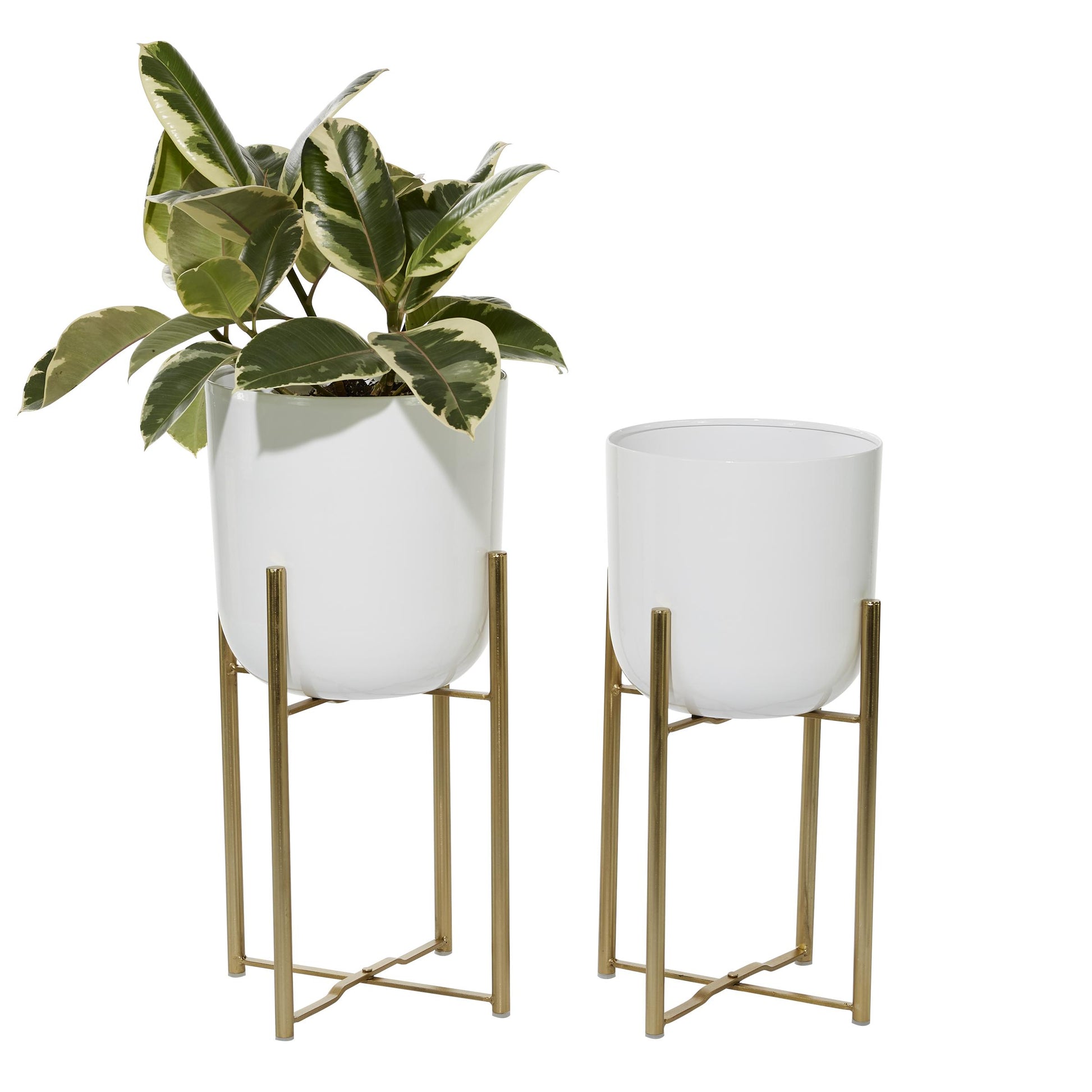 Set of 2 Metal Deep Recessed Dome Indoor Outdoor Planter with Removable Stand