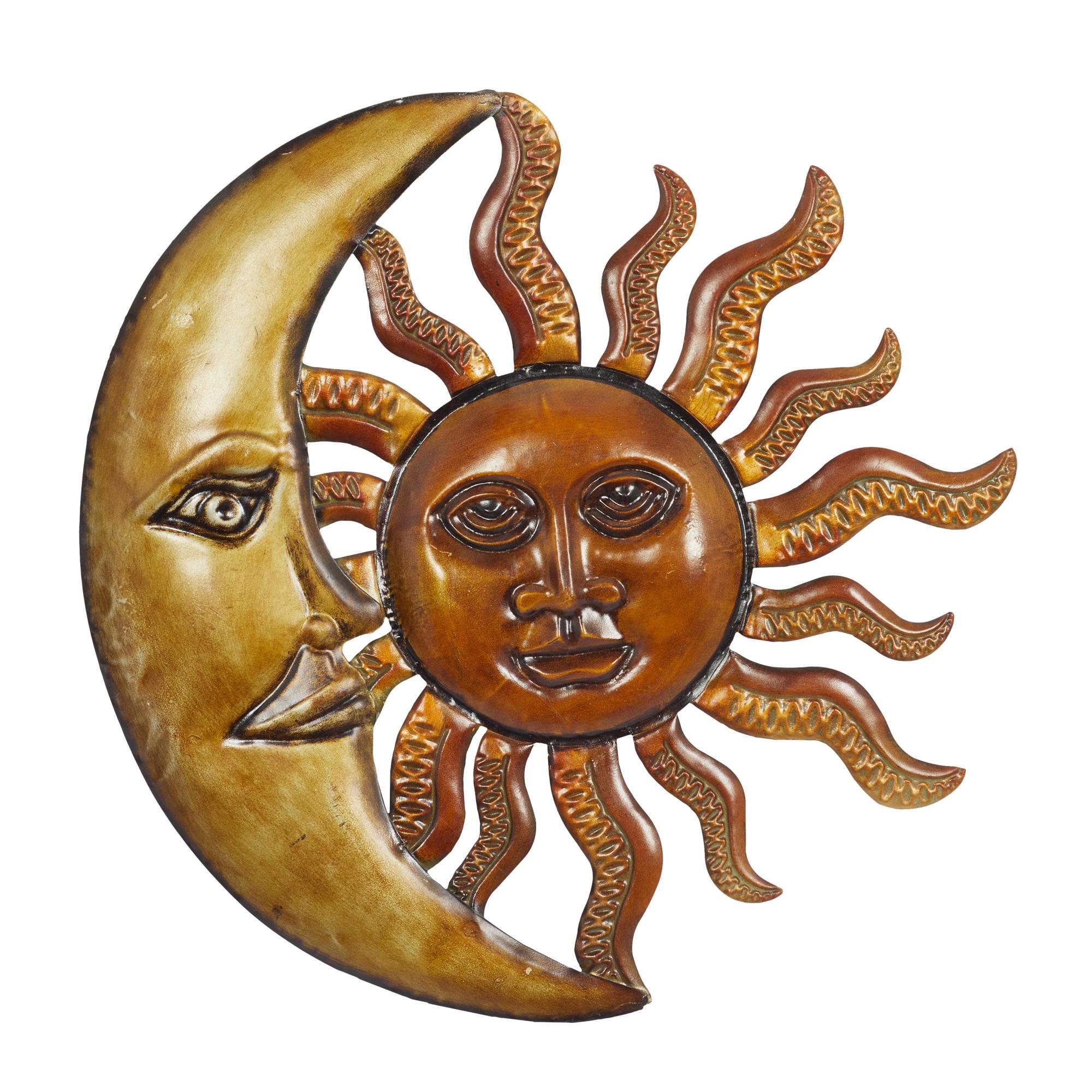 Sun and Moon Red Metal Indoor Outdoor Home Wall Decor