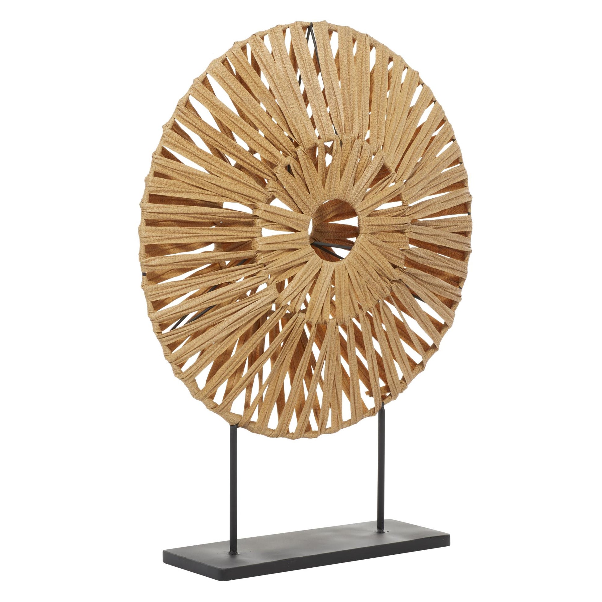 Abstract Brown Plastic Rattan Handmade Decorative Sculpture with Black Stand