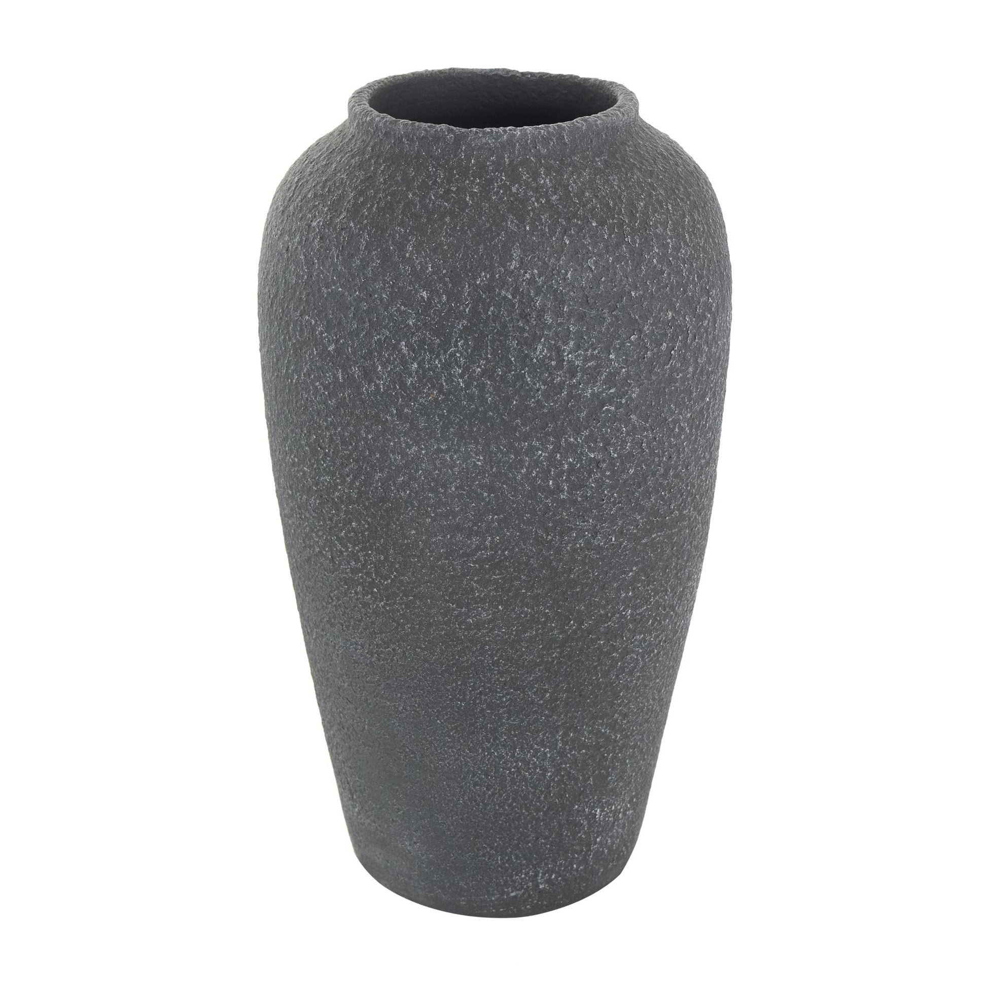 Black Ceramic Whitewashed Textured Decorative Vase