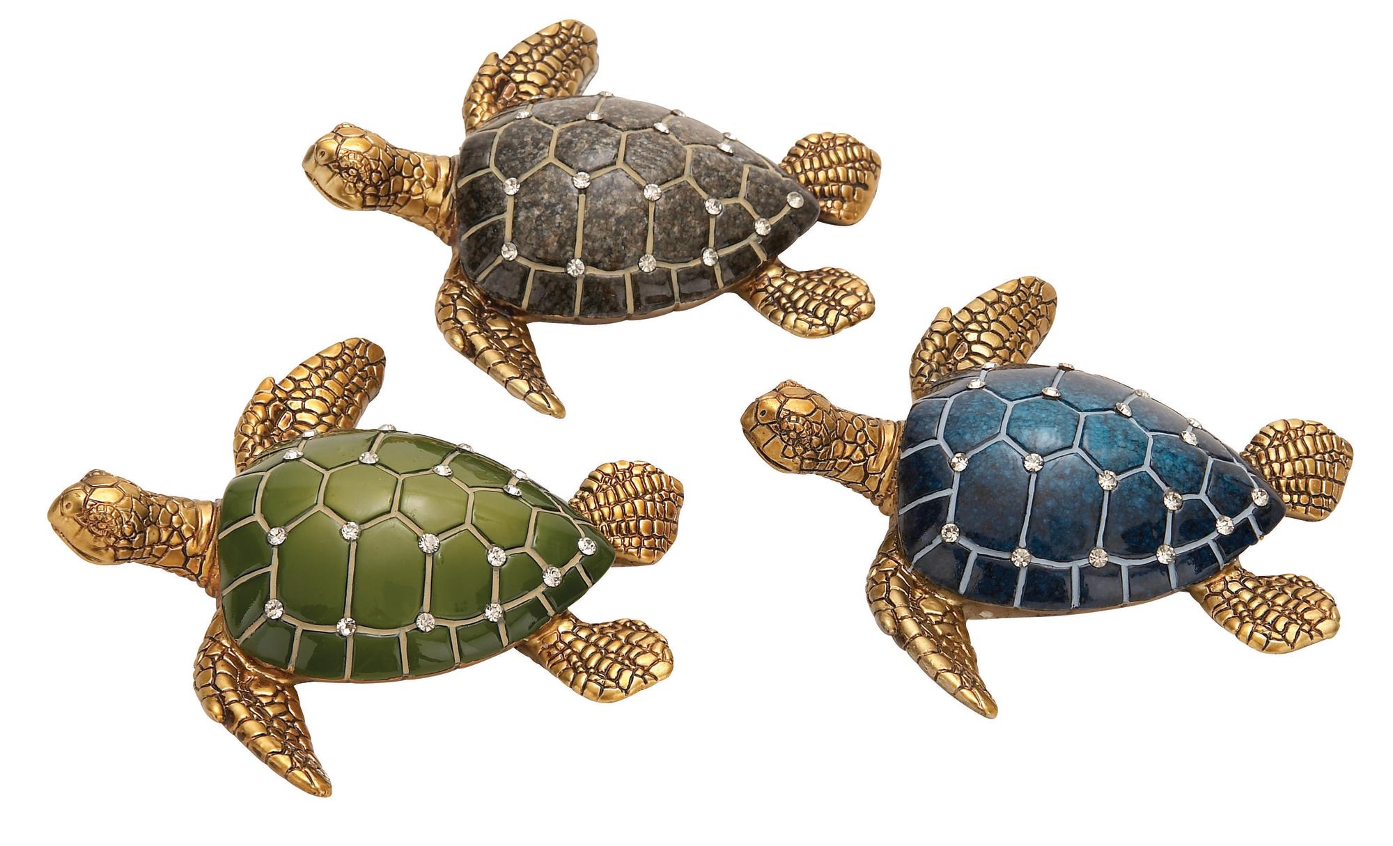 Set of 3 Turtle Brown Polystone Decorative Sculpture