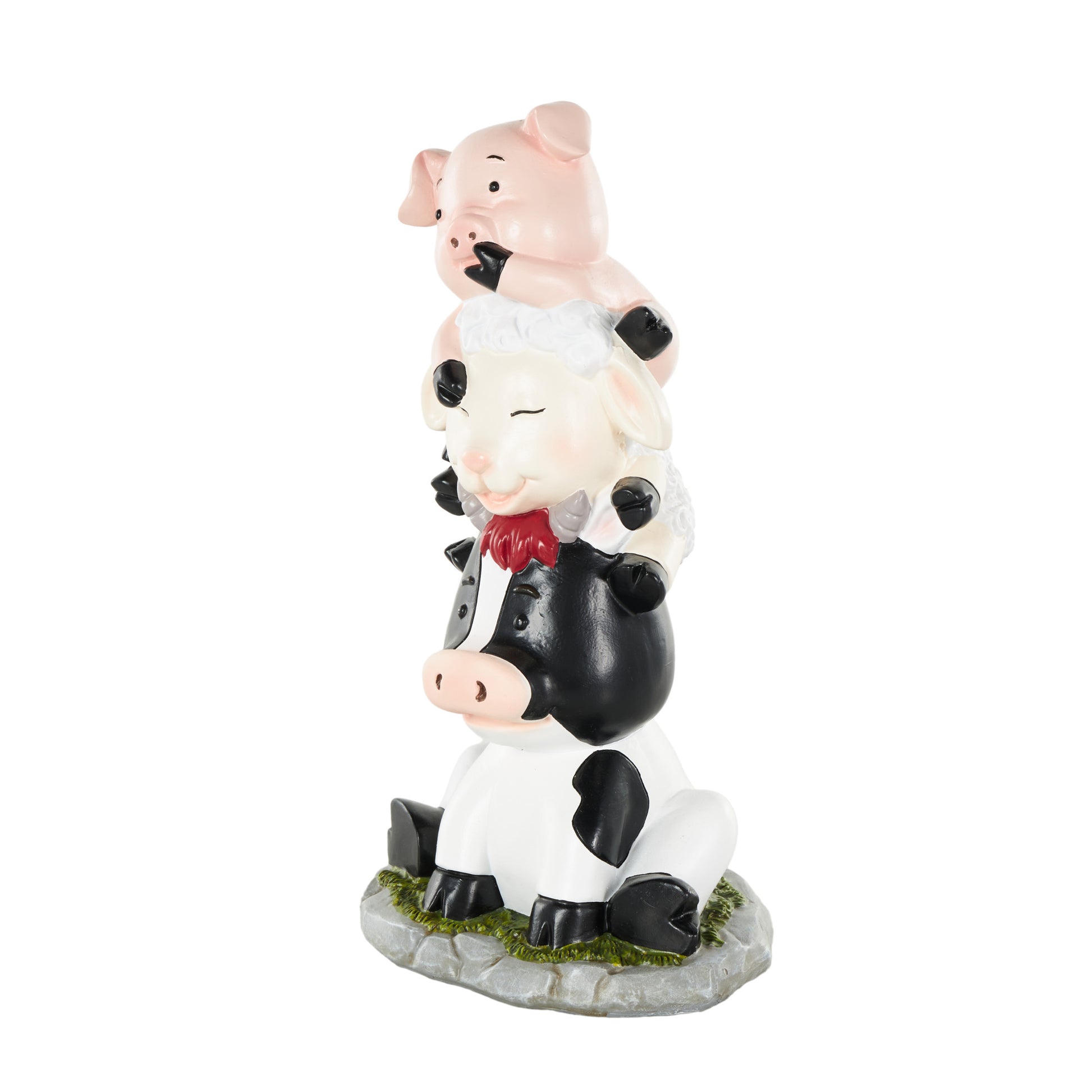 Farm Animals Multi Colored Polystone Stacked Decorative Sculpture with Gray and Green Accents
