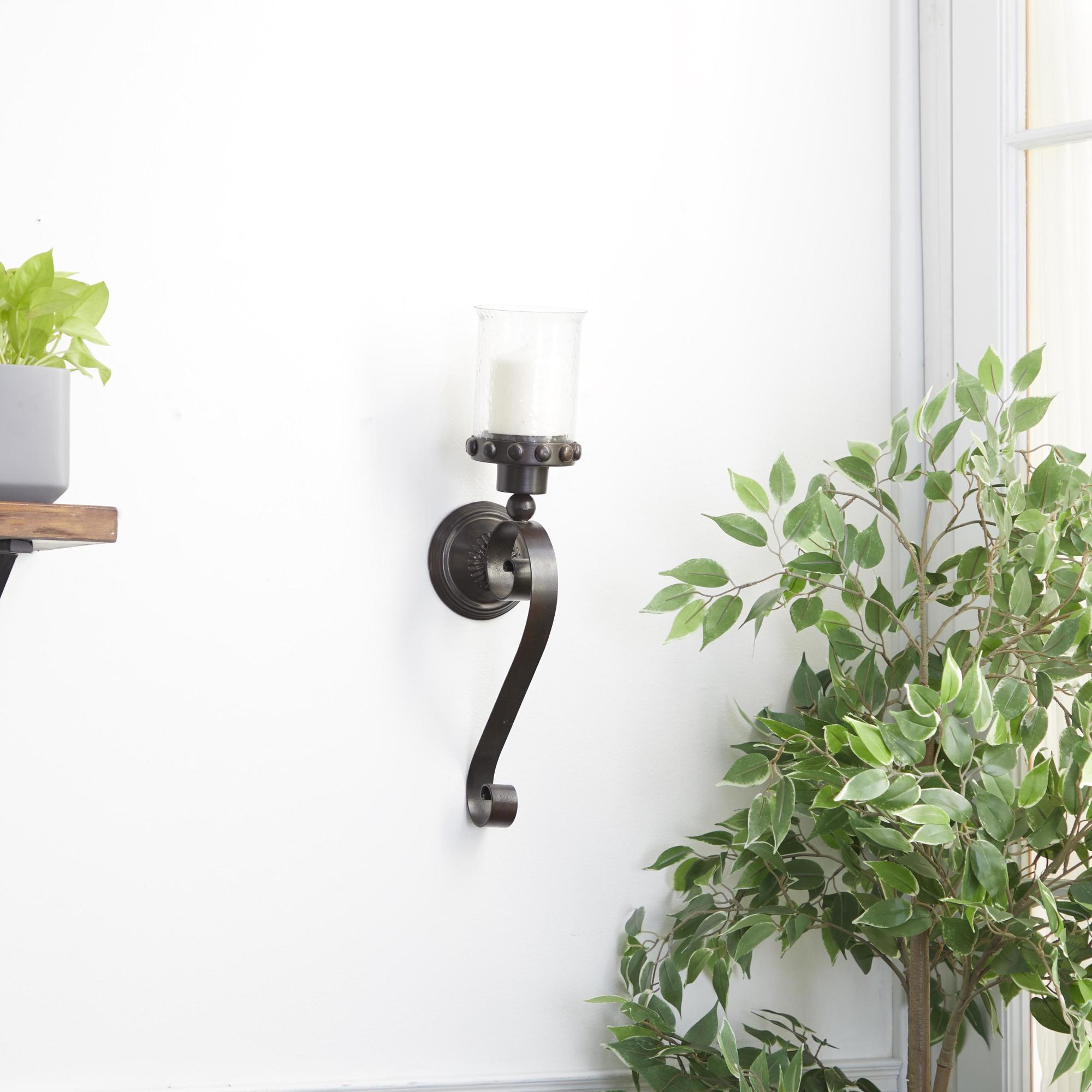 Scroll Brown Metal Studded Pillar Indoor Outdoor Wall Sconce