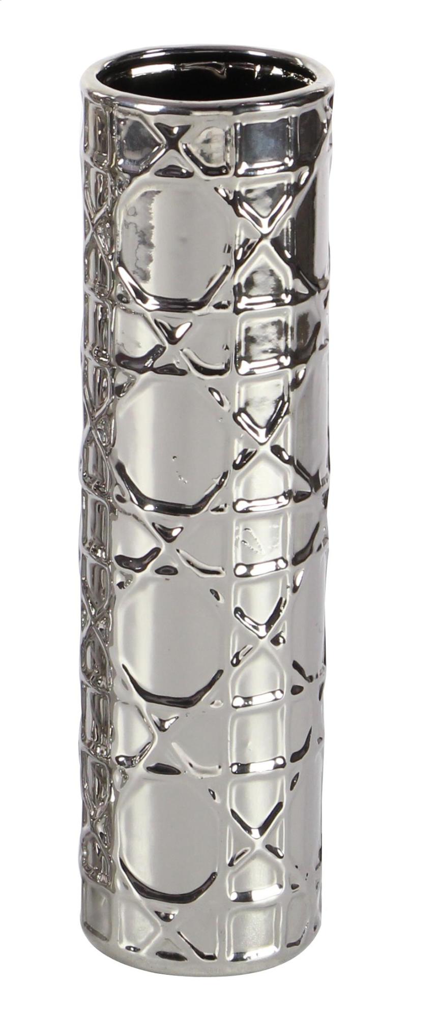 Set of 3 Geometric Silver Ceramic Decorative Vase with Varying Patterns