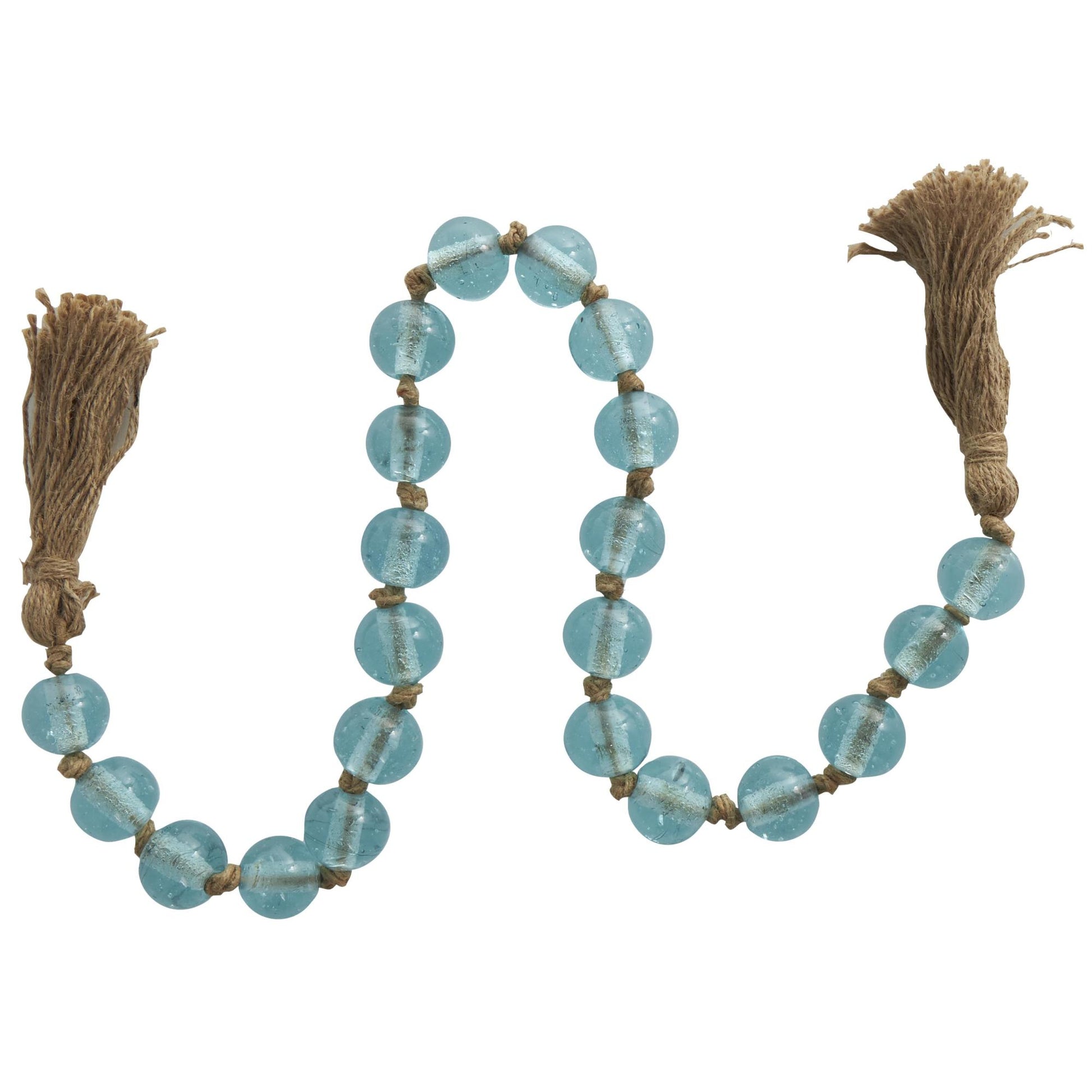 Glass Handmade Round Beaded Garland with Tassel with Knotted Brown Jute