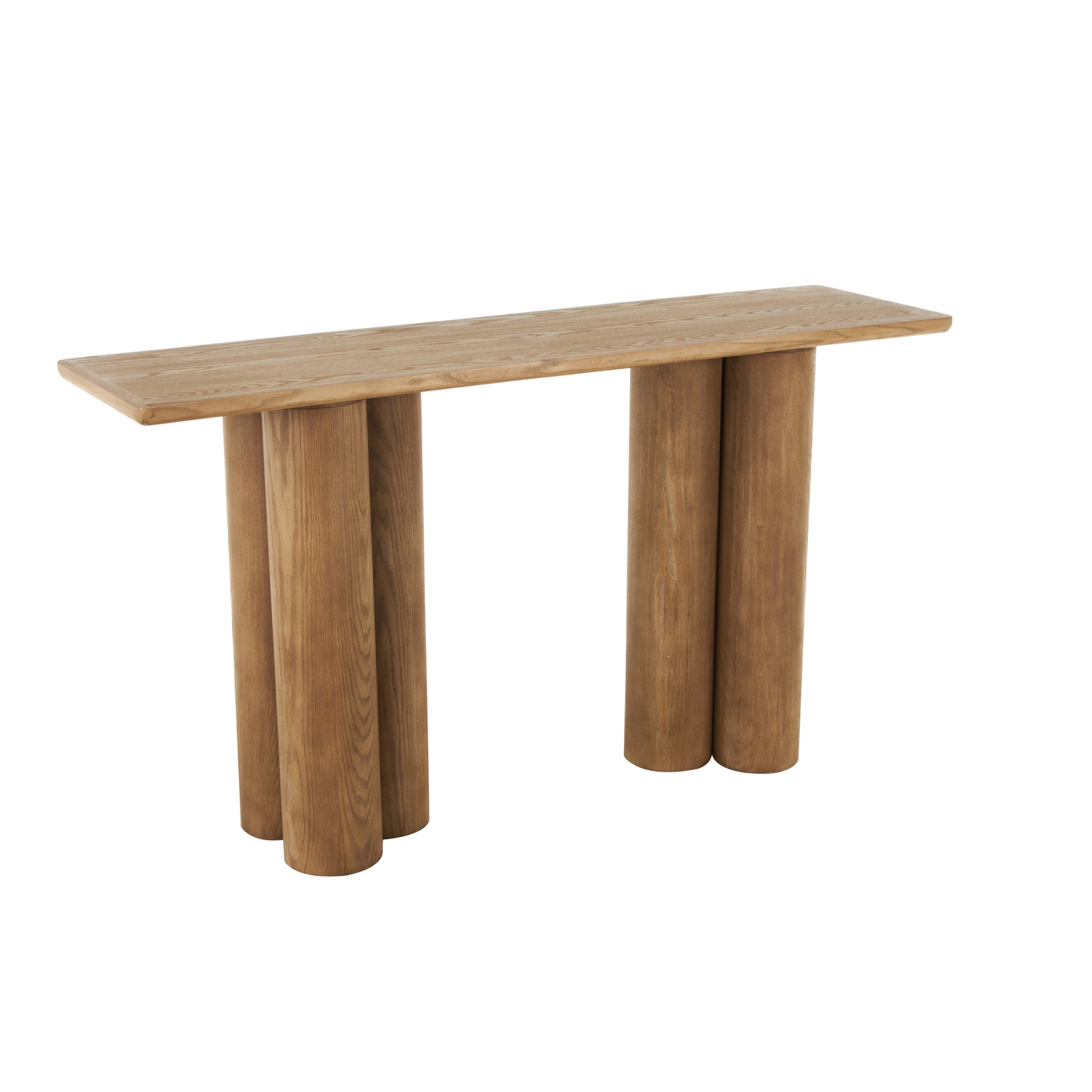 Brown Wood Handmade Rectangular Living Room Console Table with Pillar Legs