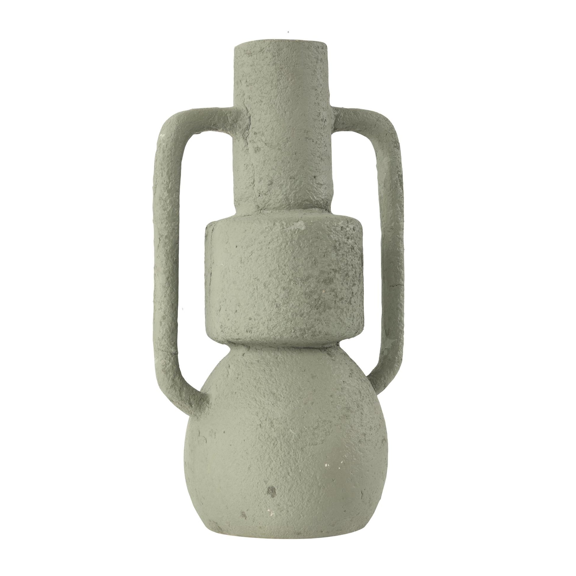 Abstract Light Gray Paper Mache Textured Decorative Vase with Squared Handles