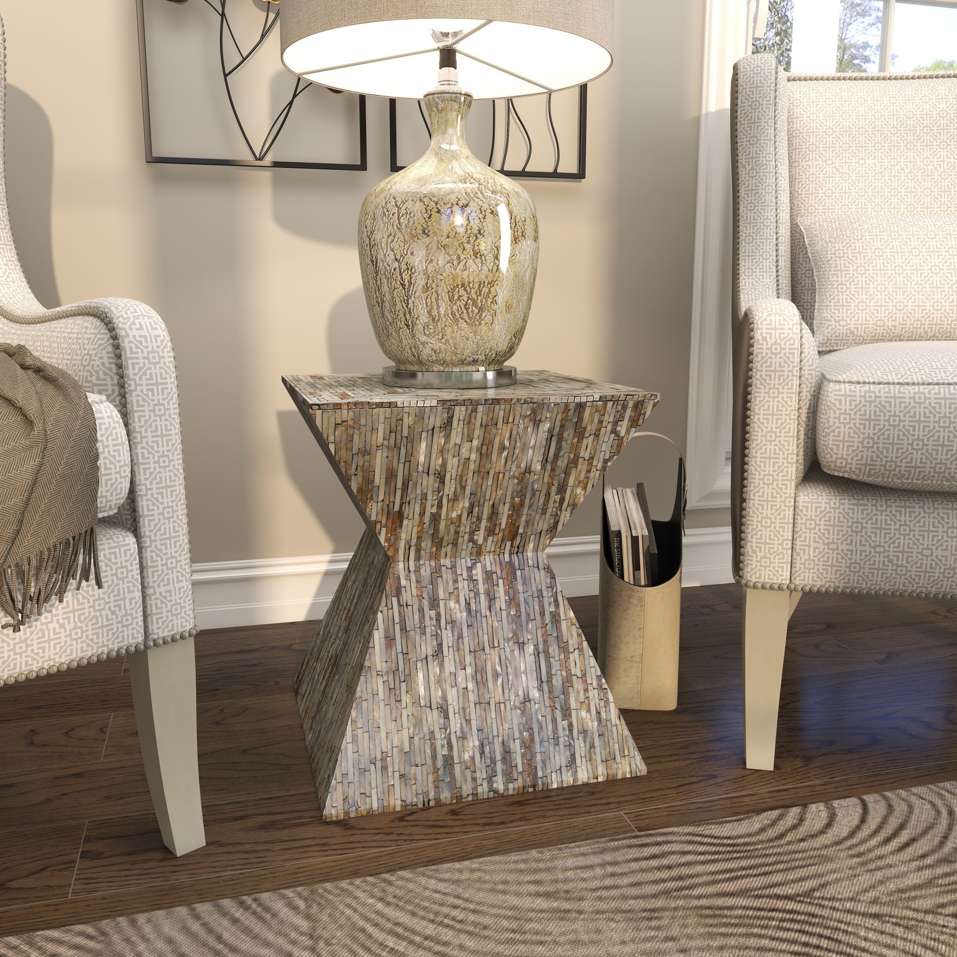 Mother of Pearl Shell Handmade Hourglass Shaped Side End Accent Table