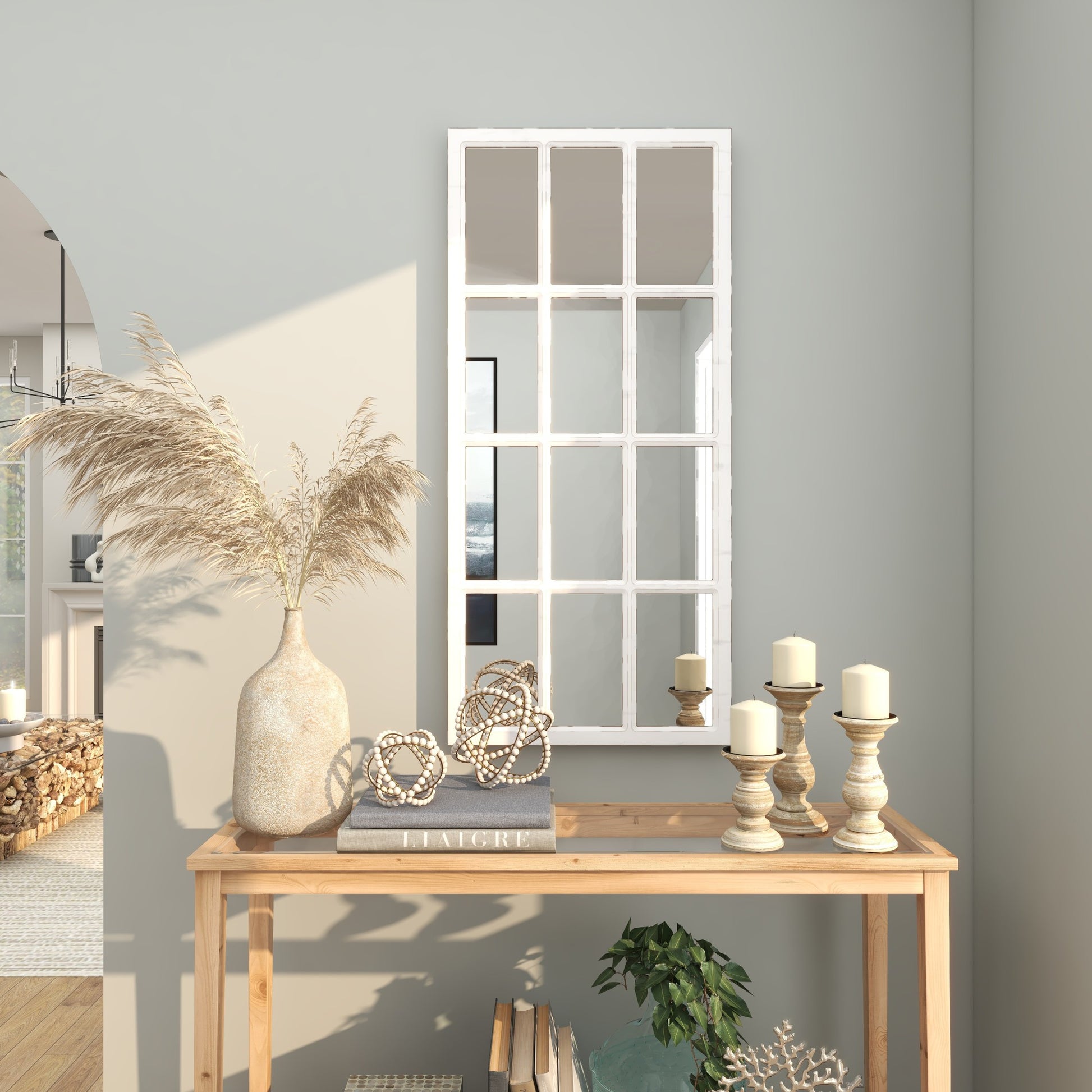 White Wood Window Pane Inspired Room Wall Mirror