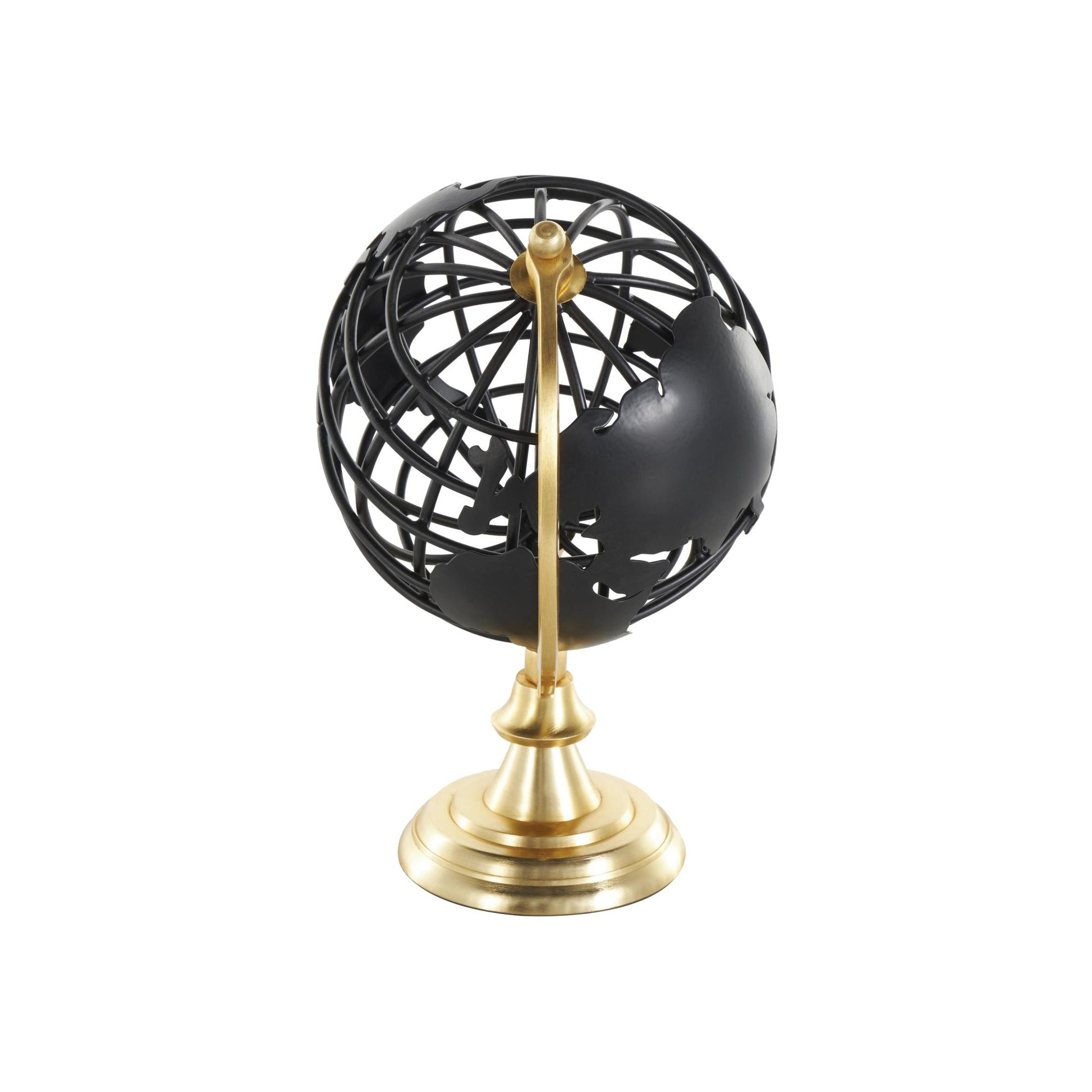 Black Aluminum Metal Open Framed Educational/Geographic Earth Globe with Wire Exterior and Gold Base