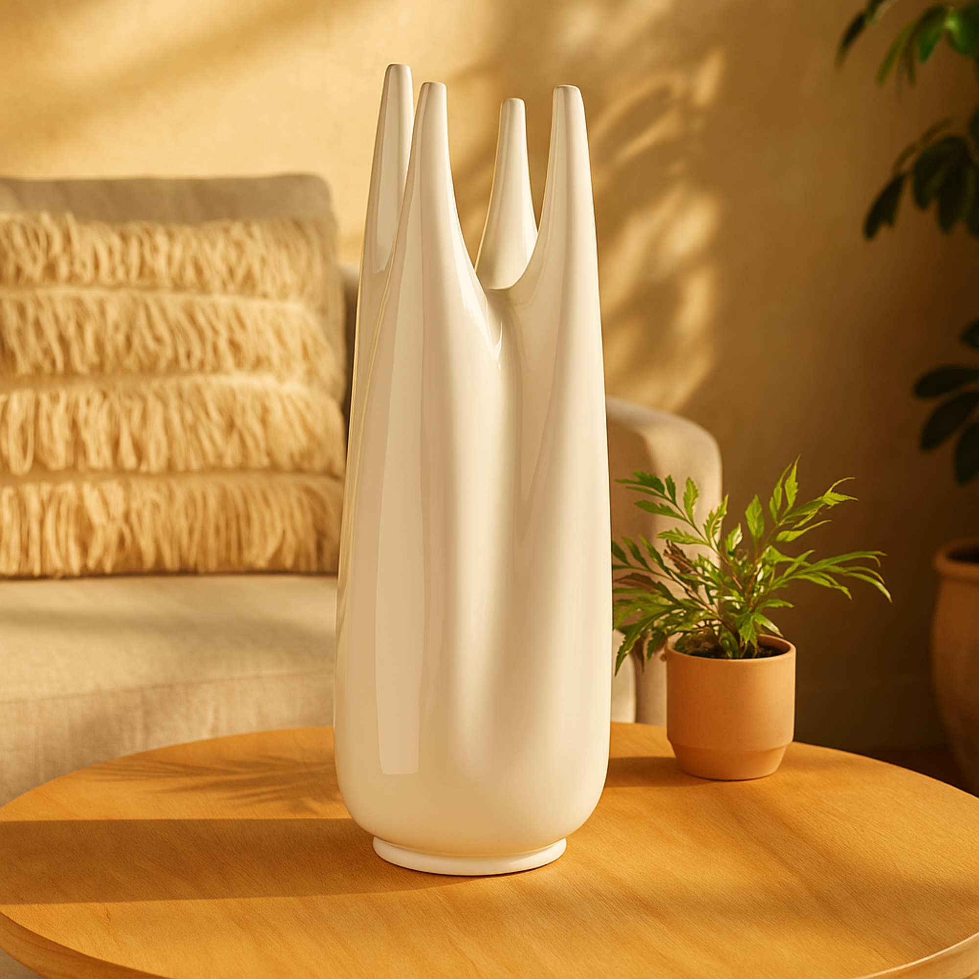 Abstract White Ceramic Decorative Vase with Multiple Openings