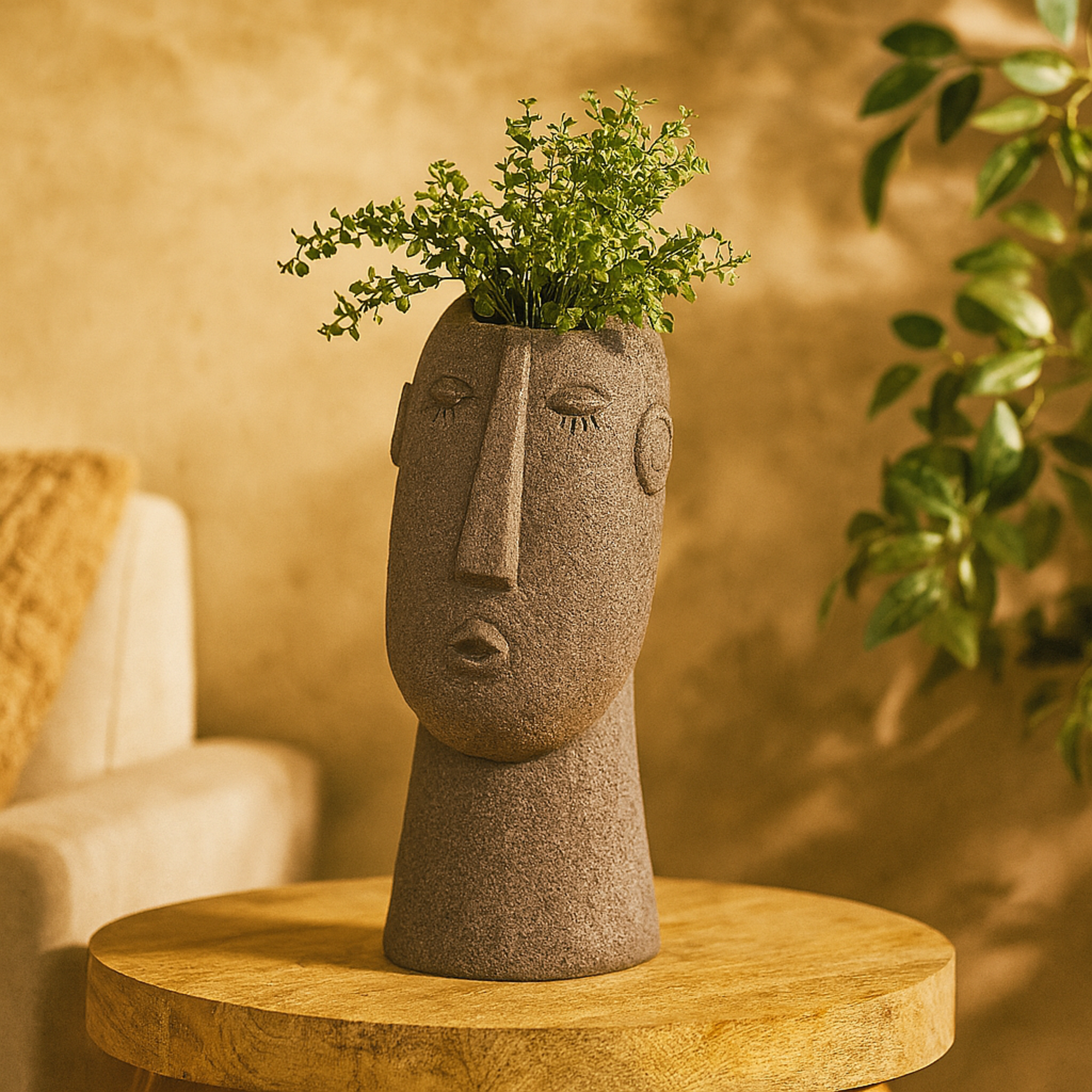 Woman Brown Magnesium Oxide Textured Easter Island Head Indoor Outdoor Planter