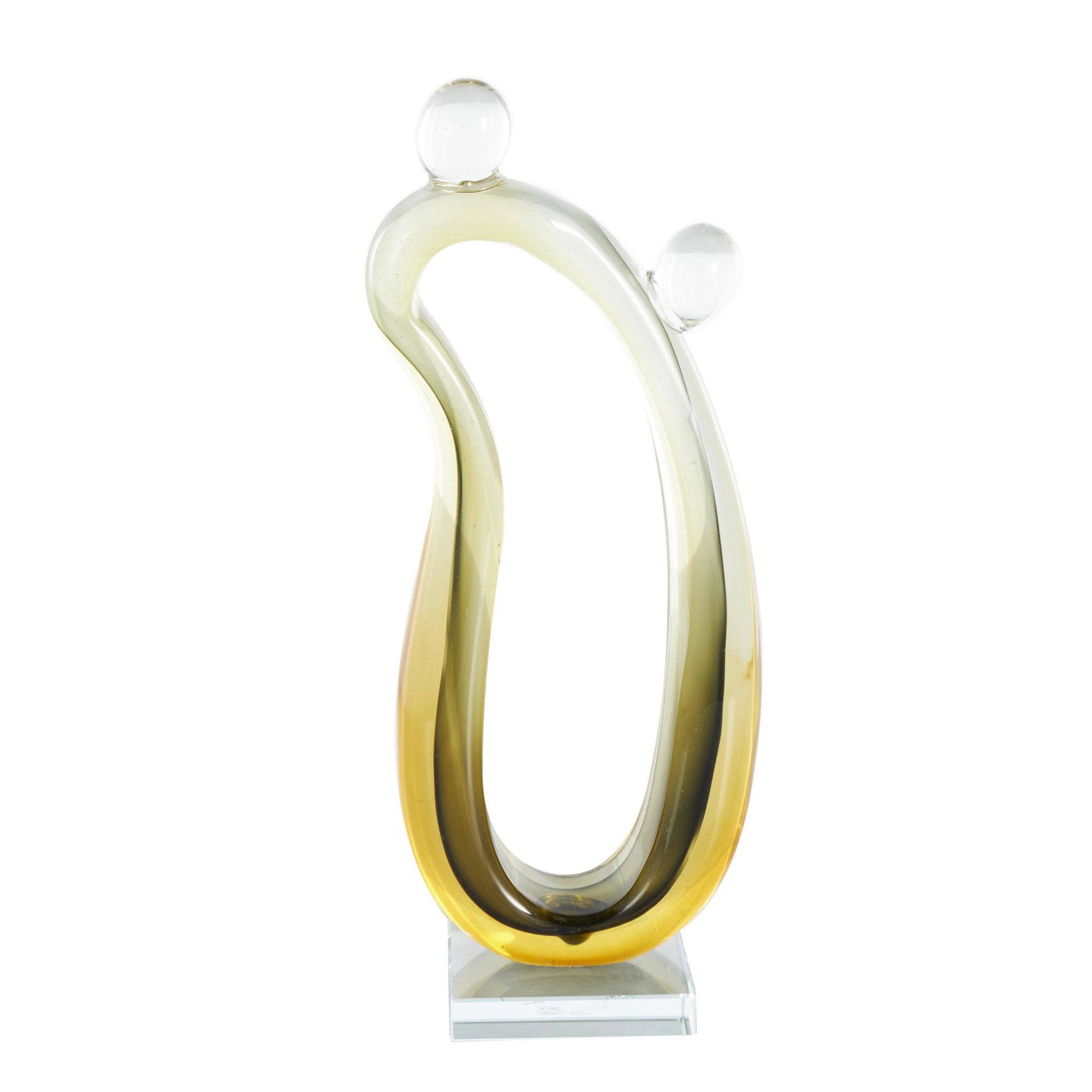 Abstract Orange Glass Curved Cutout Ombre Decorative Sculpture with 2 Small Orbs