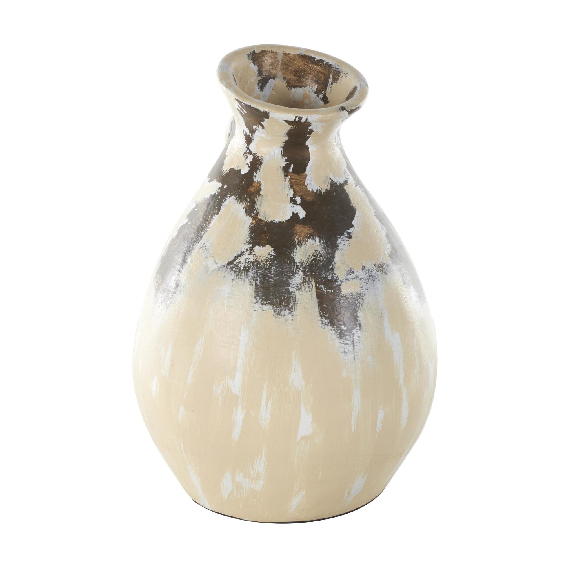 Cream Ceramic Antique Style Pot Decorative Vase with Curved Handle