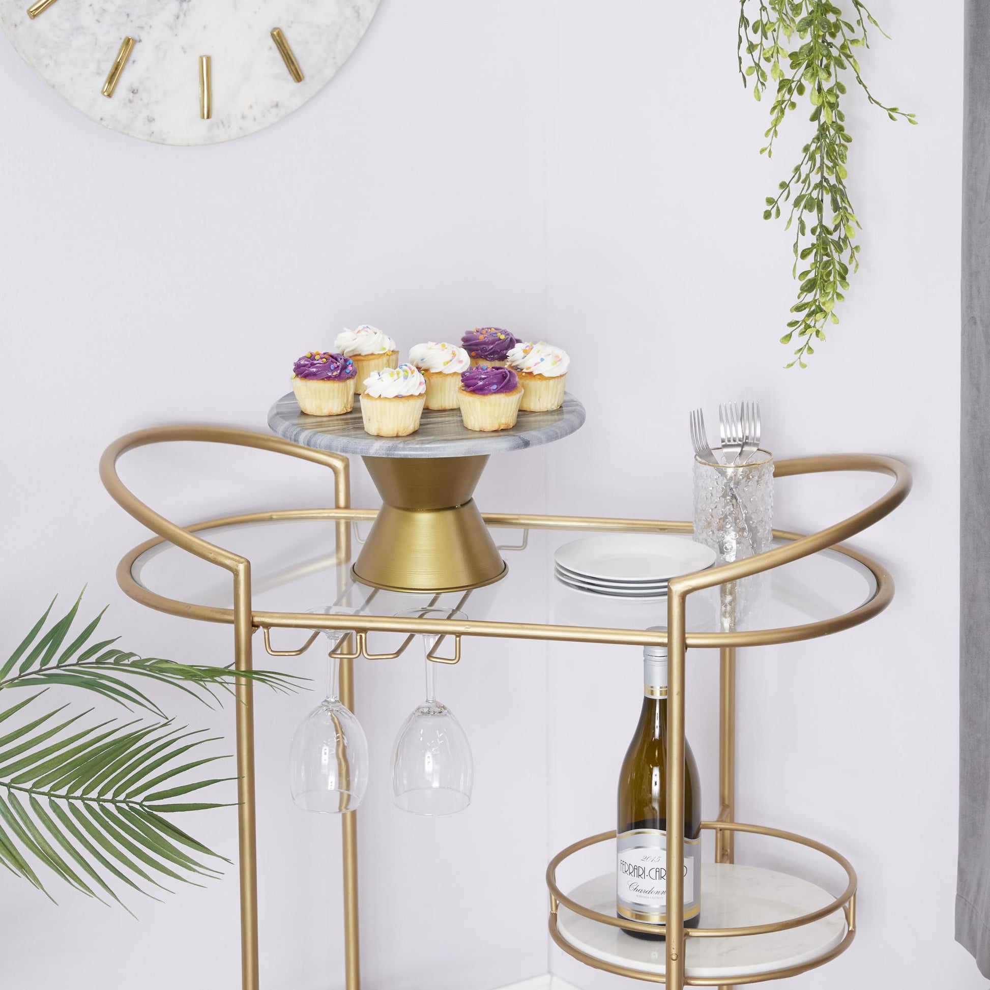 Marble Decorative Cake Stand with Gold Base