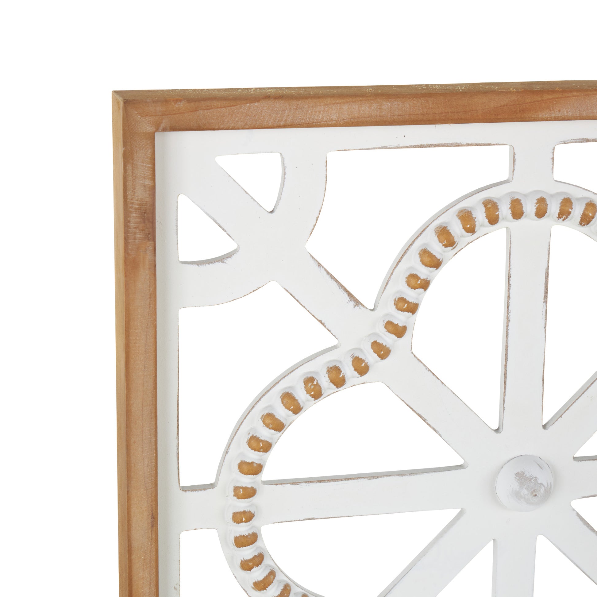 Set of 4 Geometric White Wood Beaded Home Wall Decor