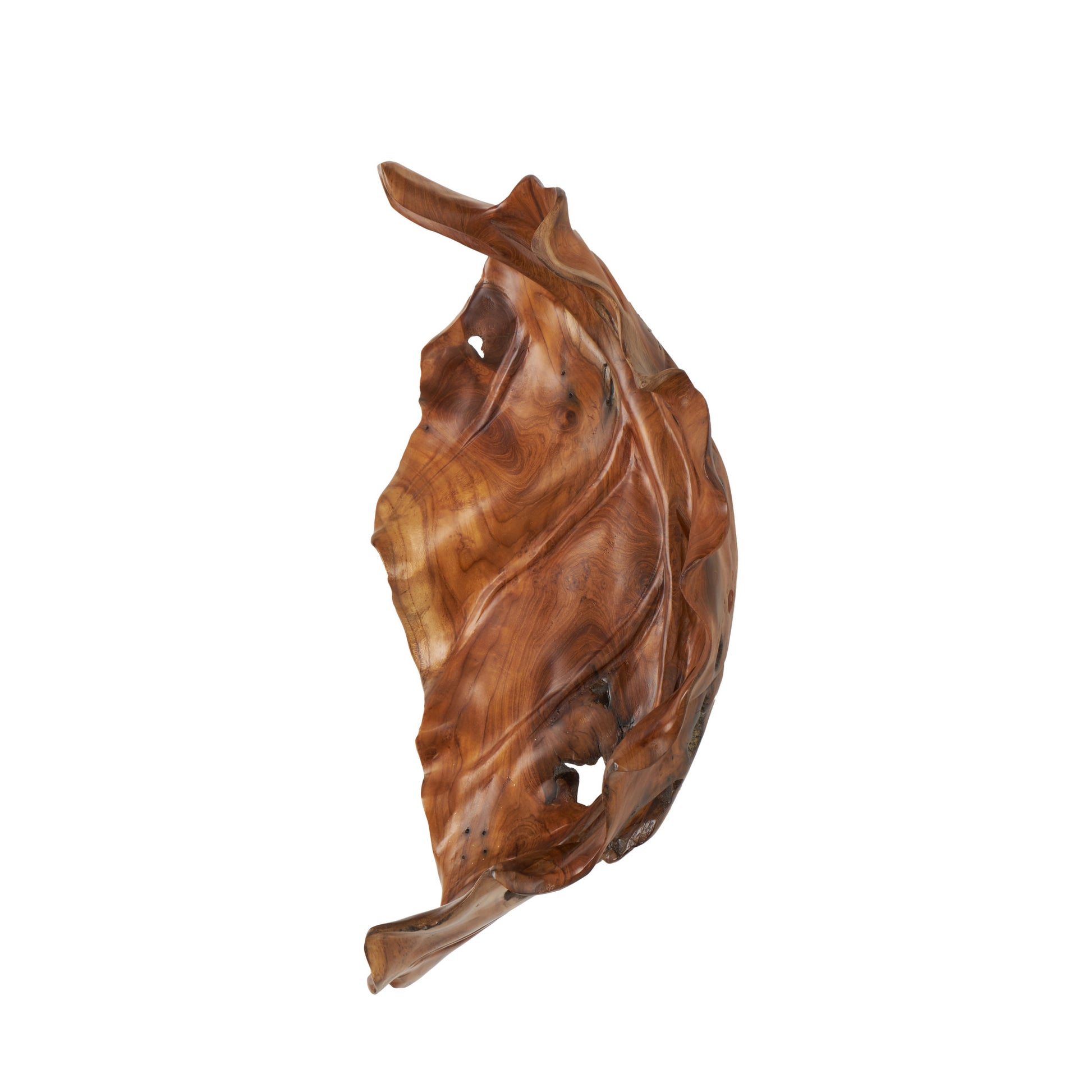 Leaf Brown Teak Wood Handmade Carved Living Room Decor Tray