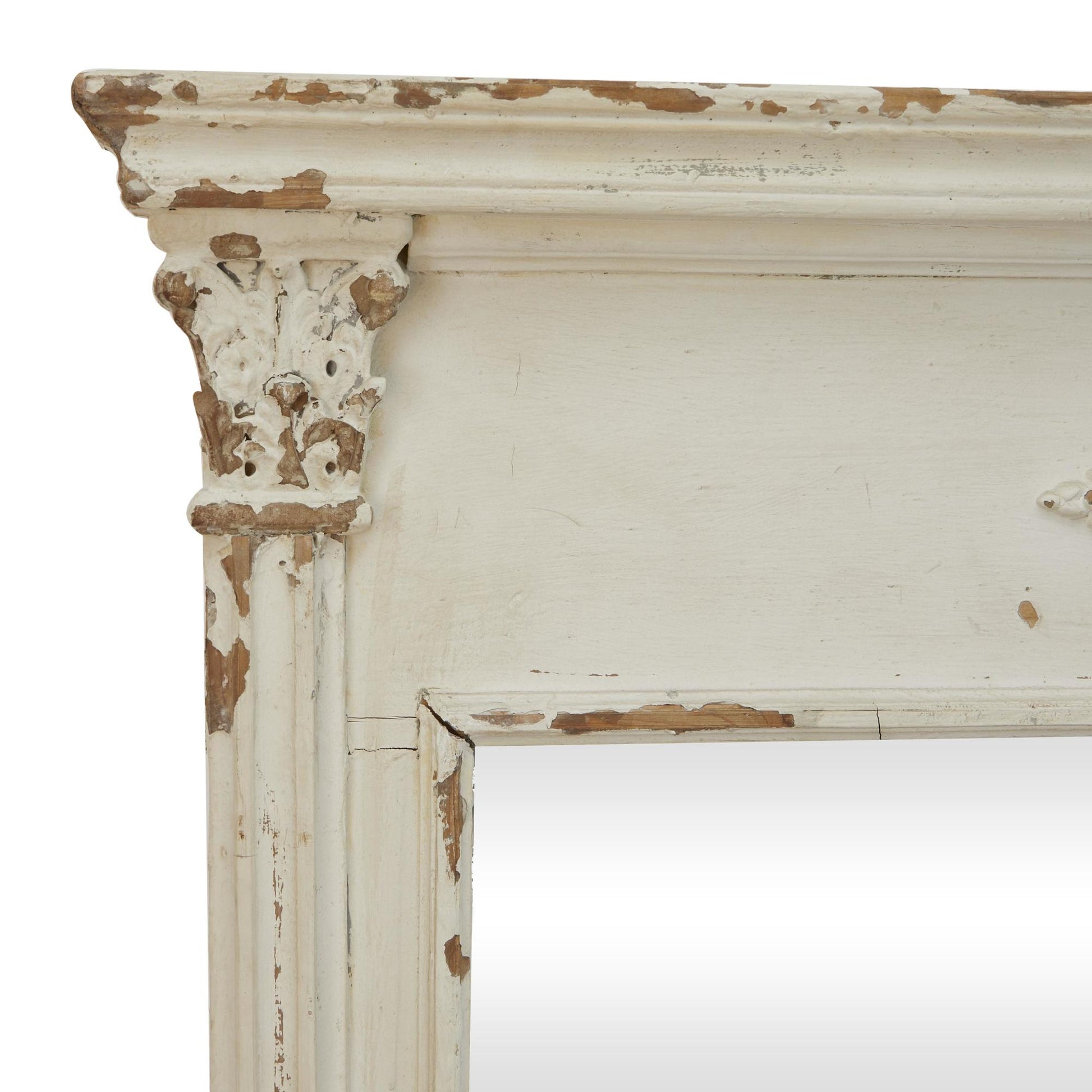 Floral Cream Wood Carved Room Wall Mirror with Distressing