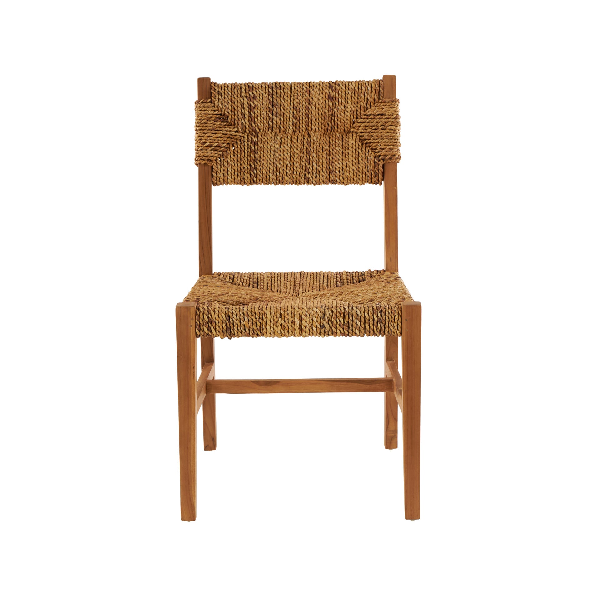 Set of 2 Light Brown Teak Wood Handmade Living Room Accent Chair with Woven Banana Leaf Seat