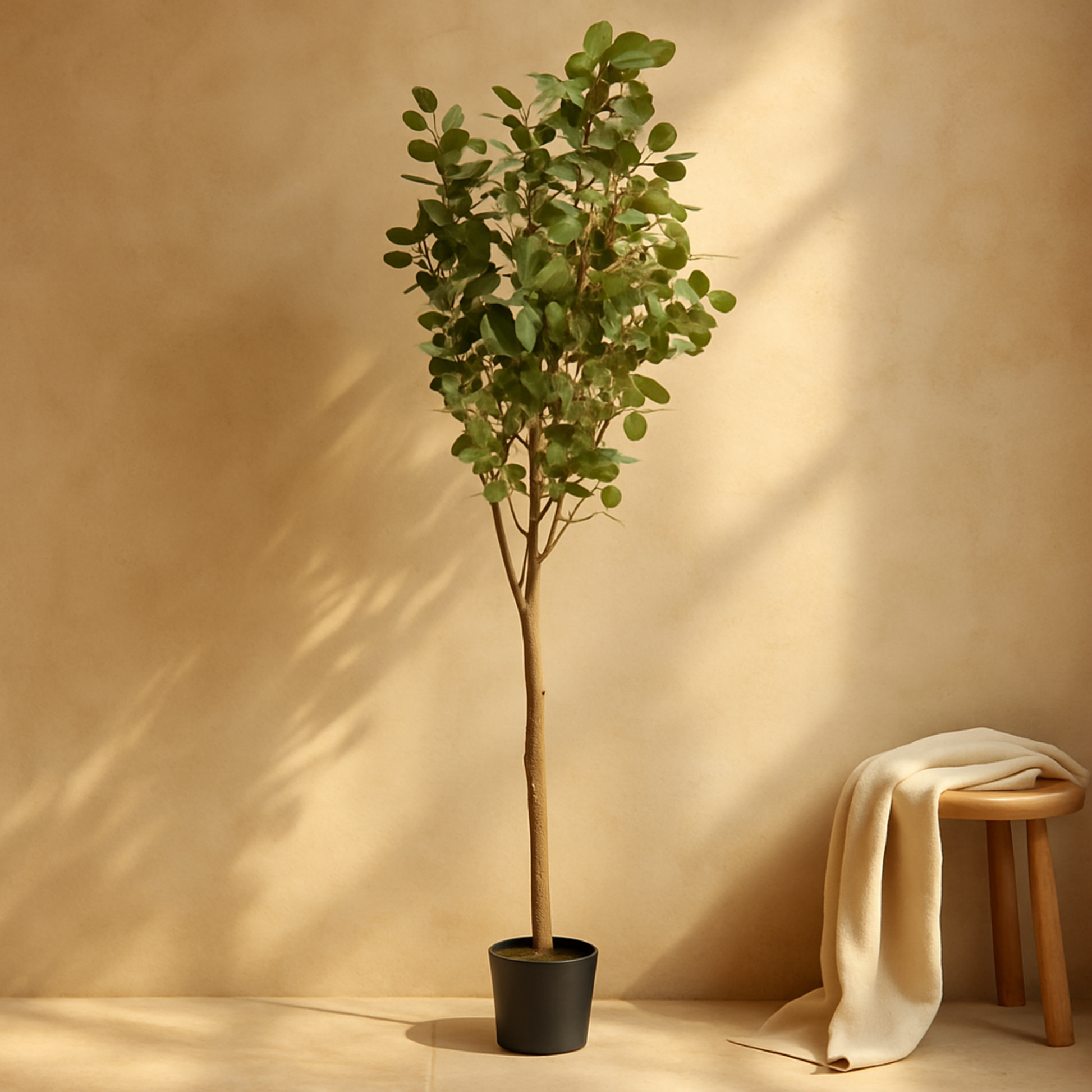 Eucalyptus Green Faux Foliage Indoor Outdoor Artificial Tree with Realistic Leaves and Black Pot