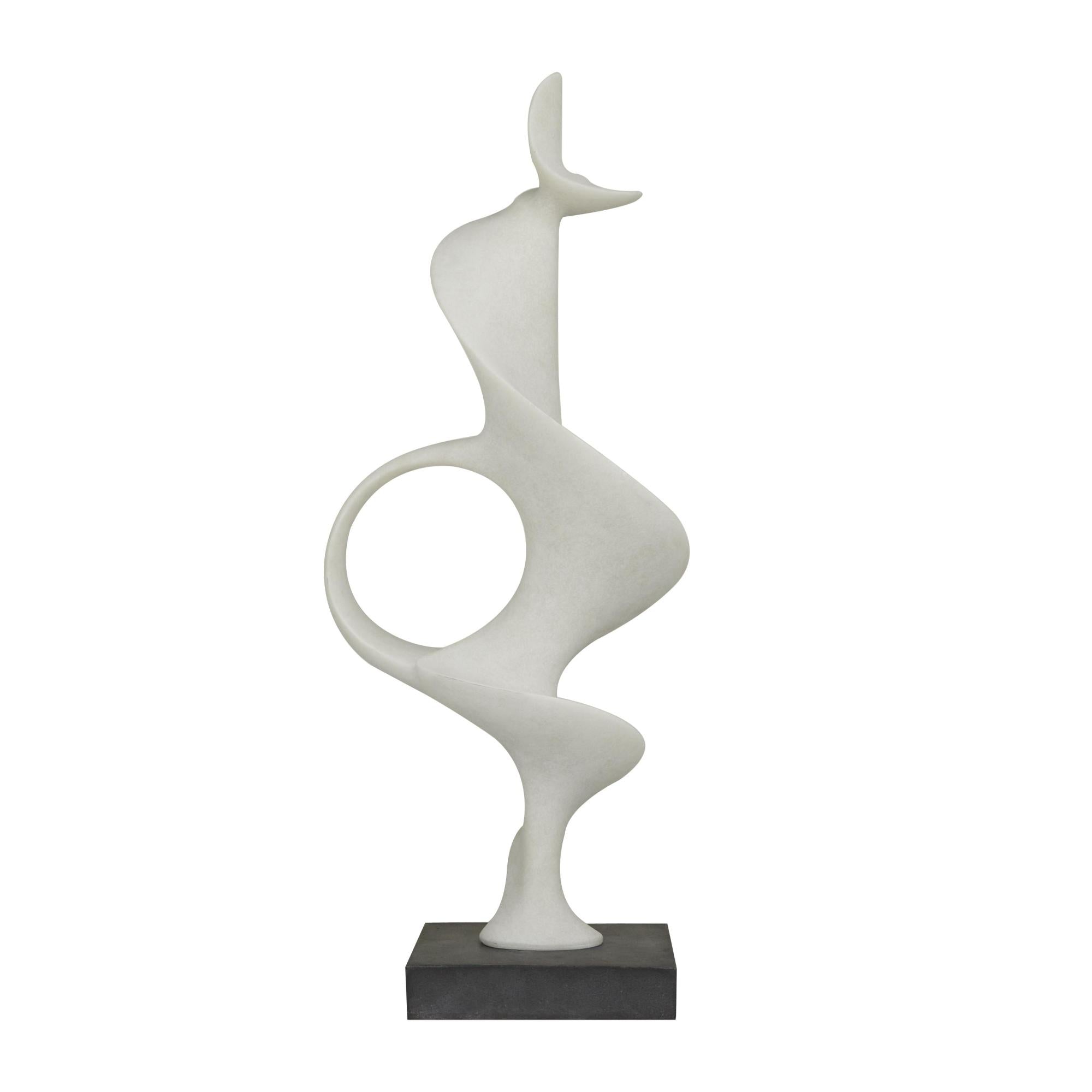Abstract White Polystone Decorative Sculpture with Black Base