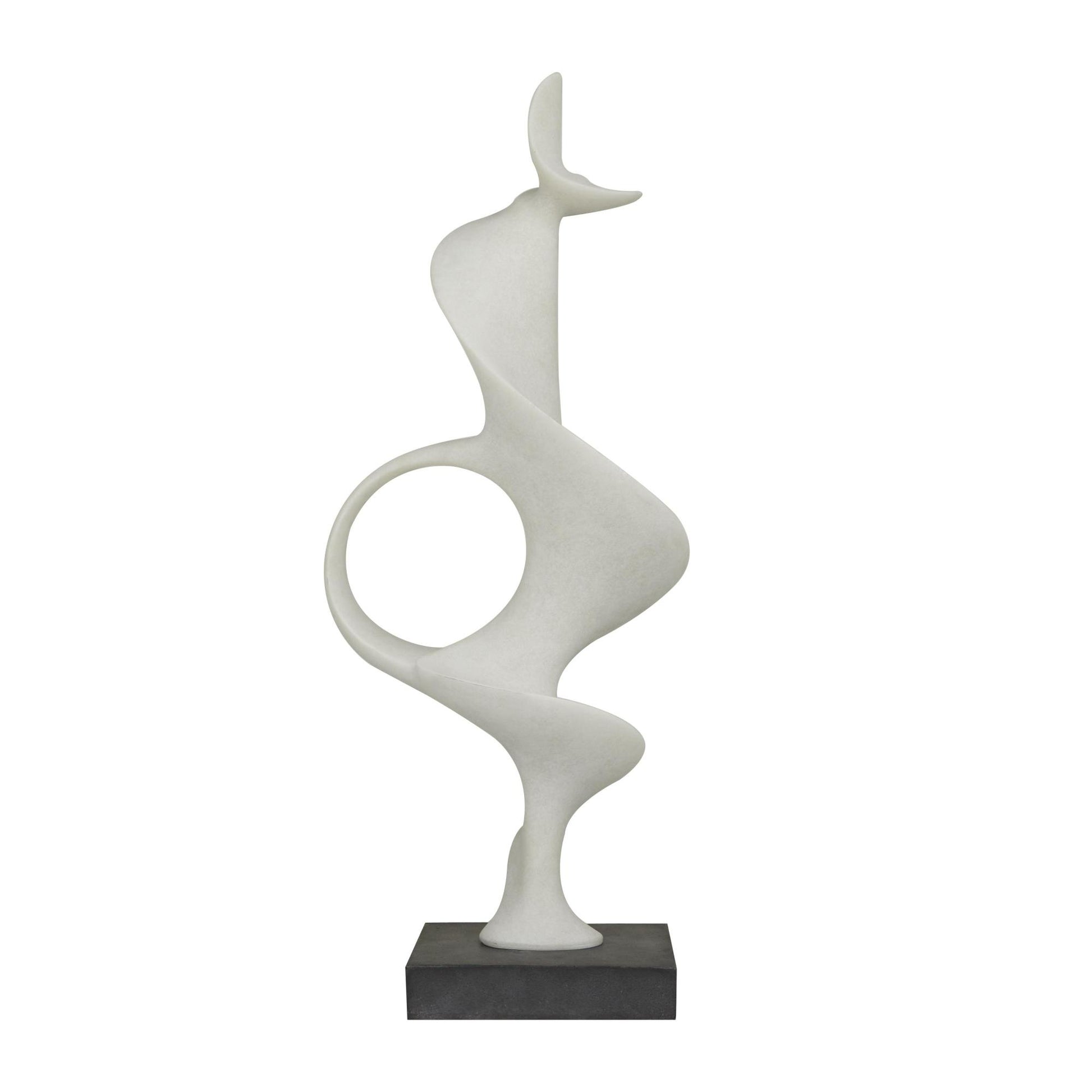Abstract White Polystone Decorative Sculpture with Black Base