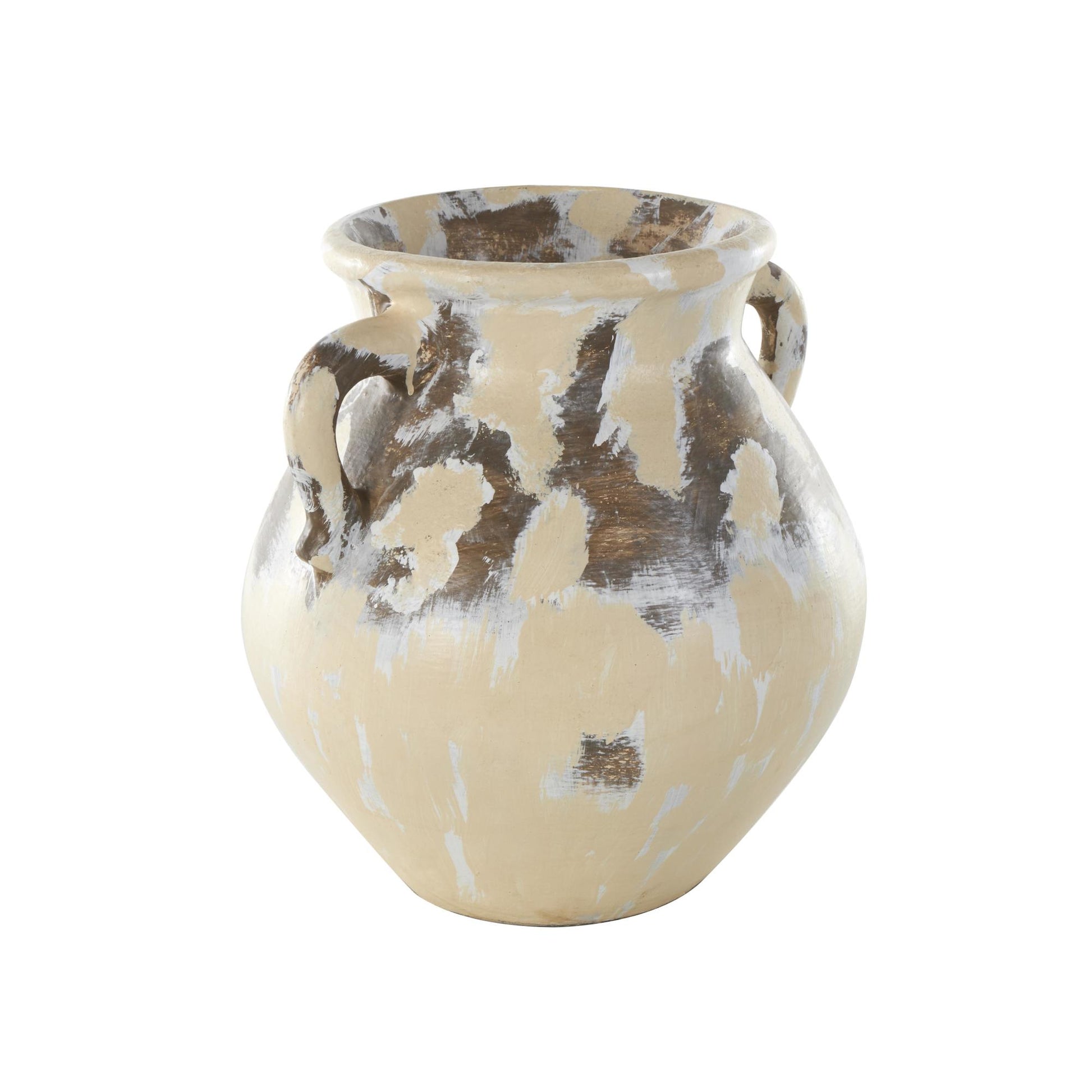 Cream Ceramic Antique Style Pot Decorative Vase with Curved Handles