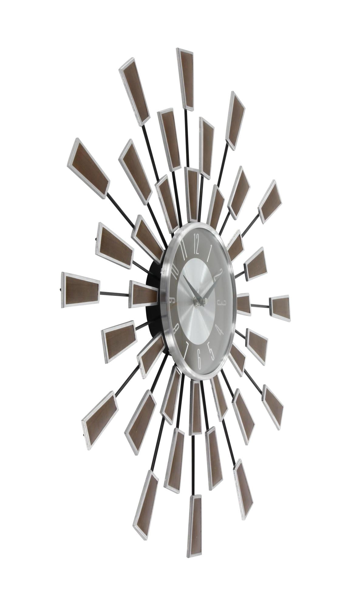 Starburst Brown Metal Starburst Decorative Wall Clock with Silver Accents