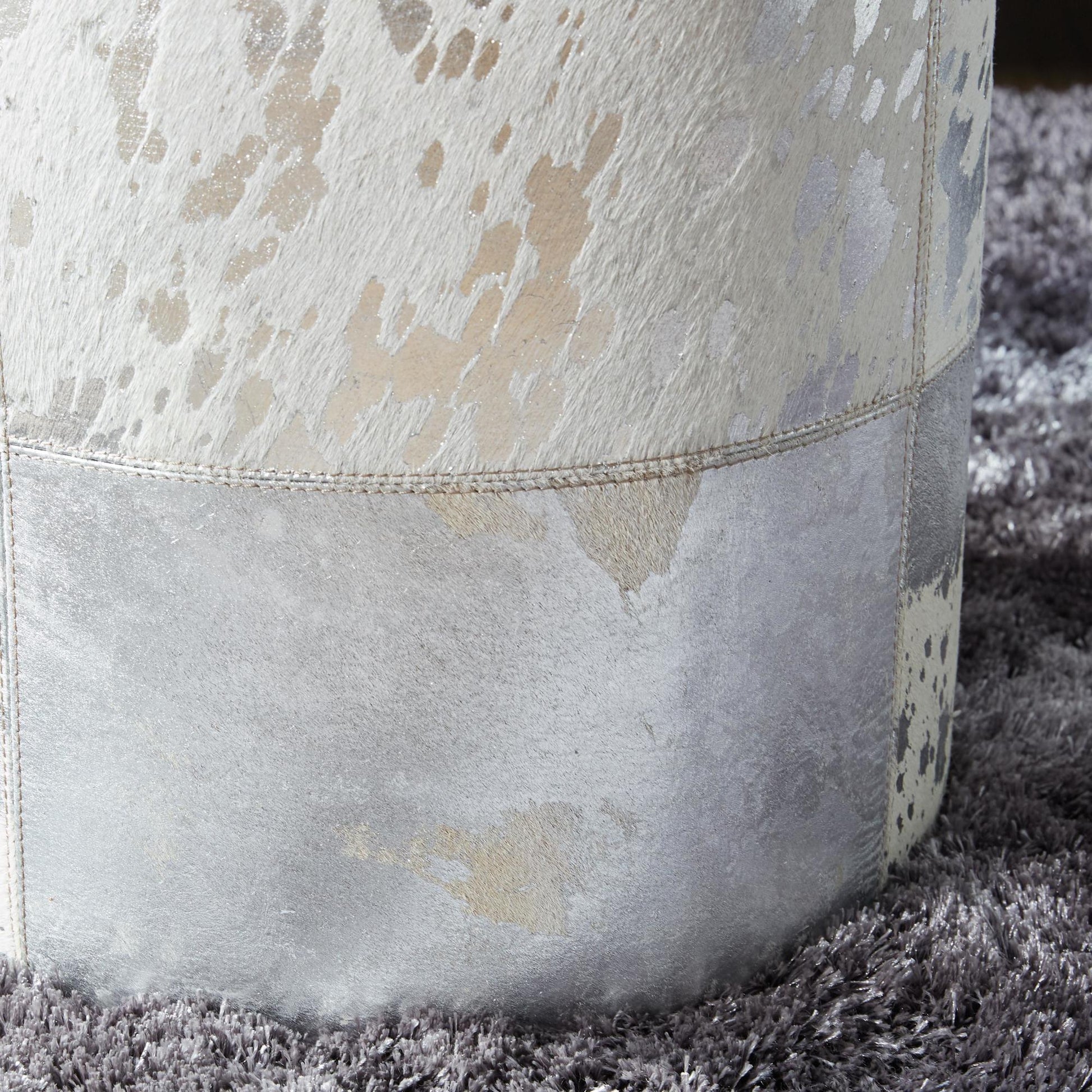 Leather Handmade Living Room Stool with Patchwork Pattern 16" x 16" x 17"