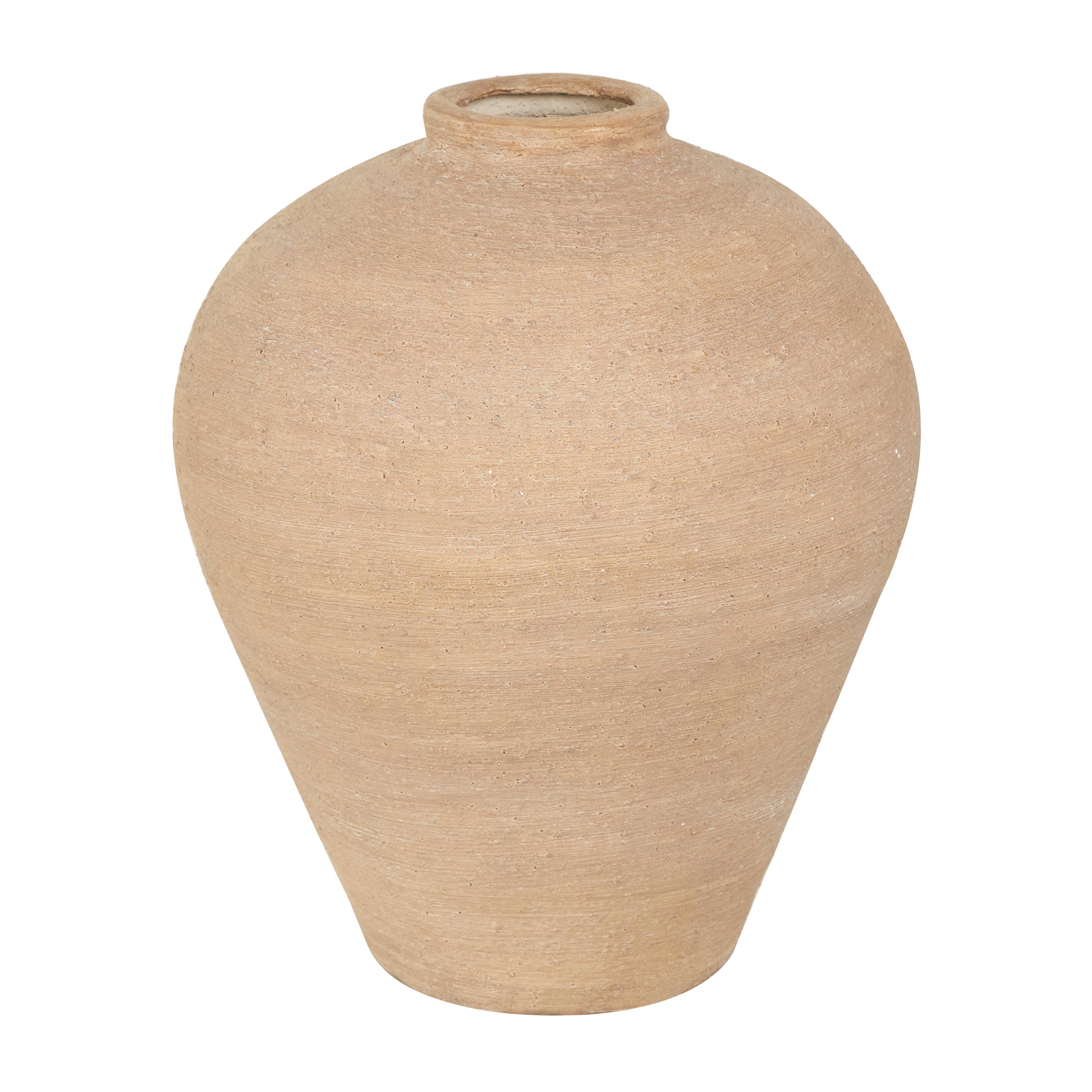 Beige Ceramic Wide Textured Terracotta Decorative Vase