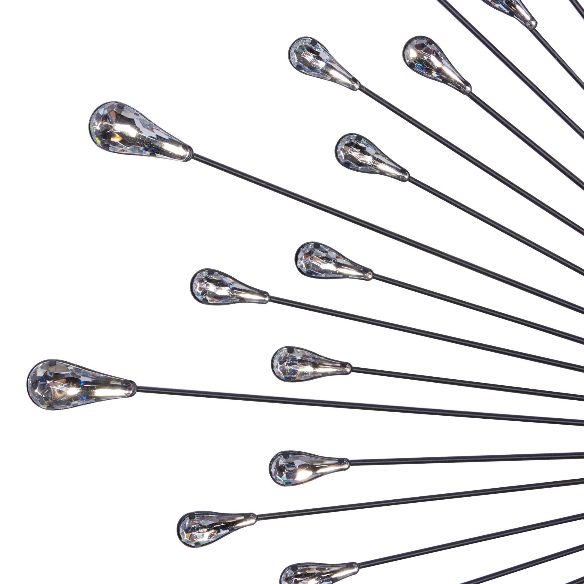 Starburst Silver Metal Decorative Wall Clock with Crystal Embellishment