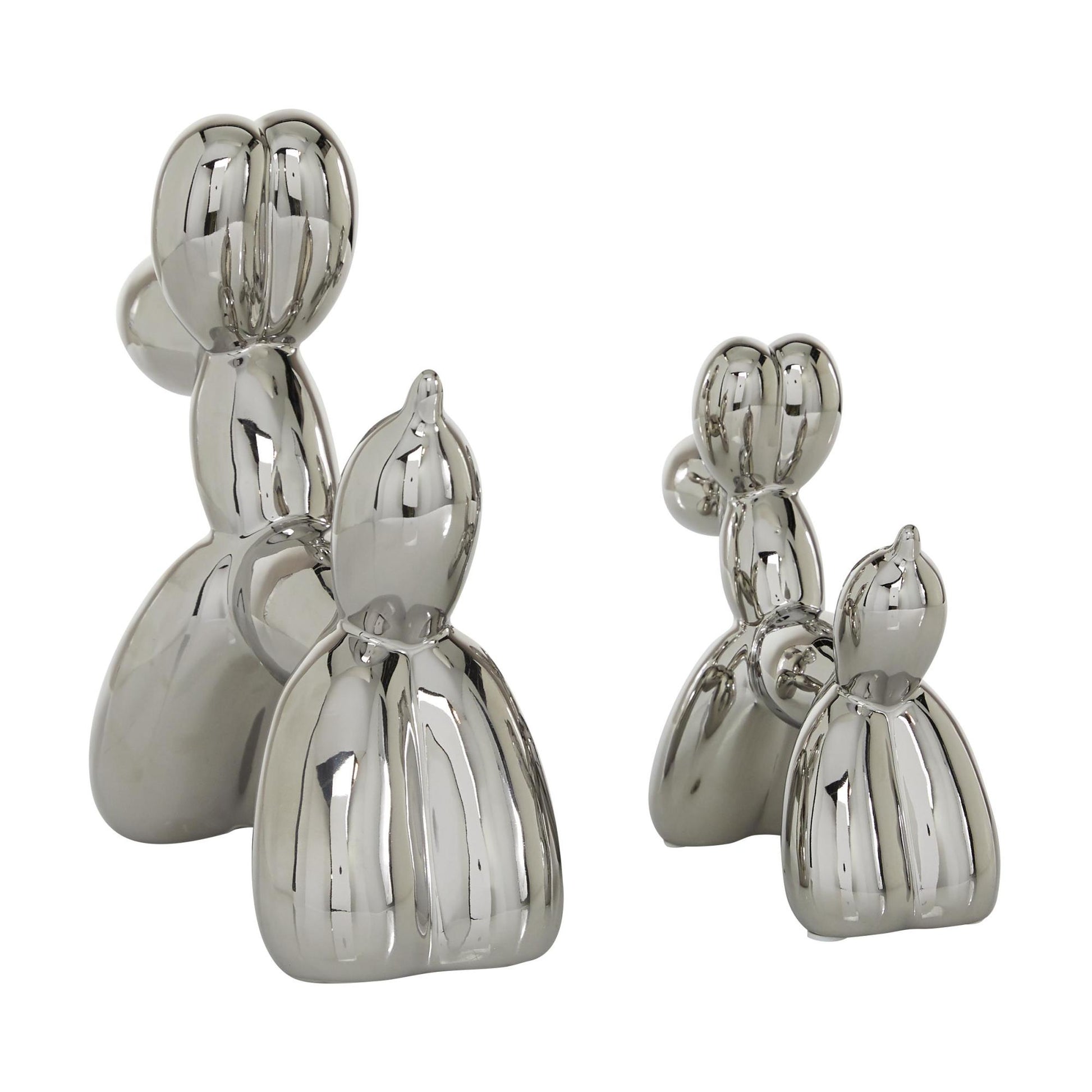 Set of 2 Dog Porcelain Ceramic Balloon Decorative Sculpture