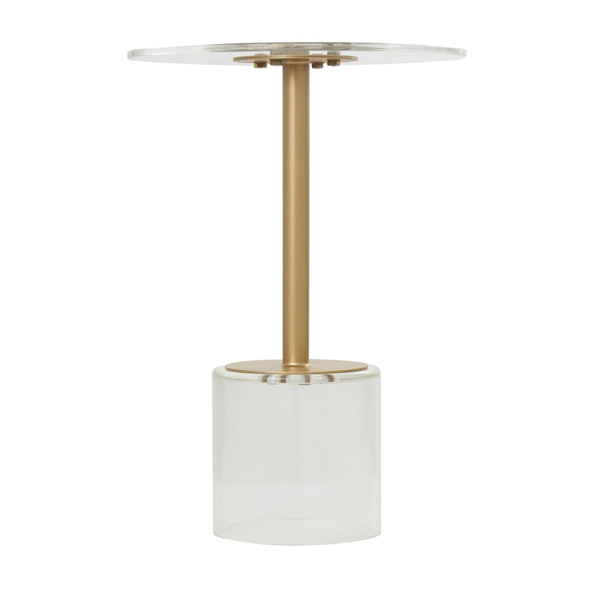 Clear Acrylic Plastic Side End Accent Table with Elevated Base and Gold Stand