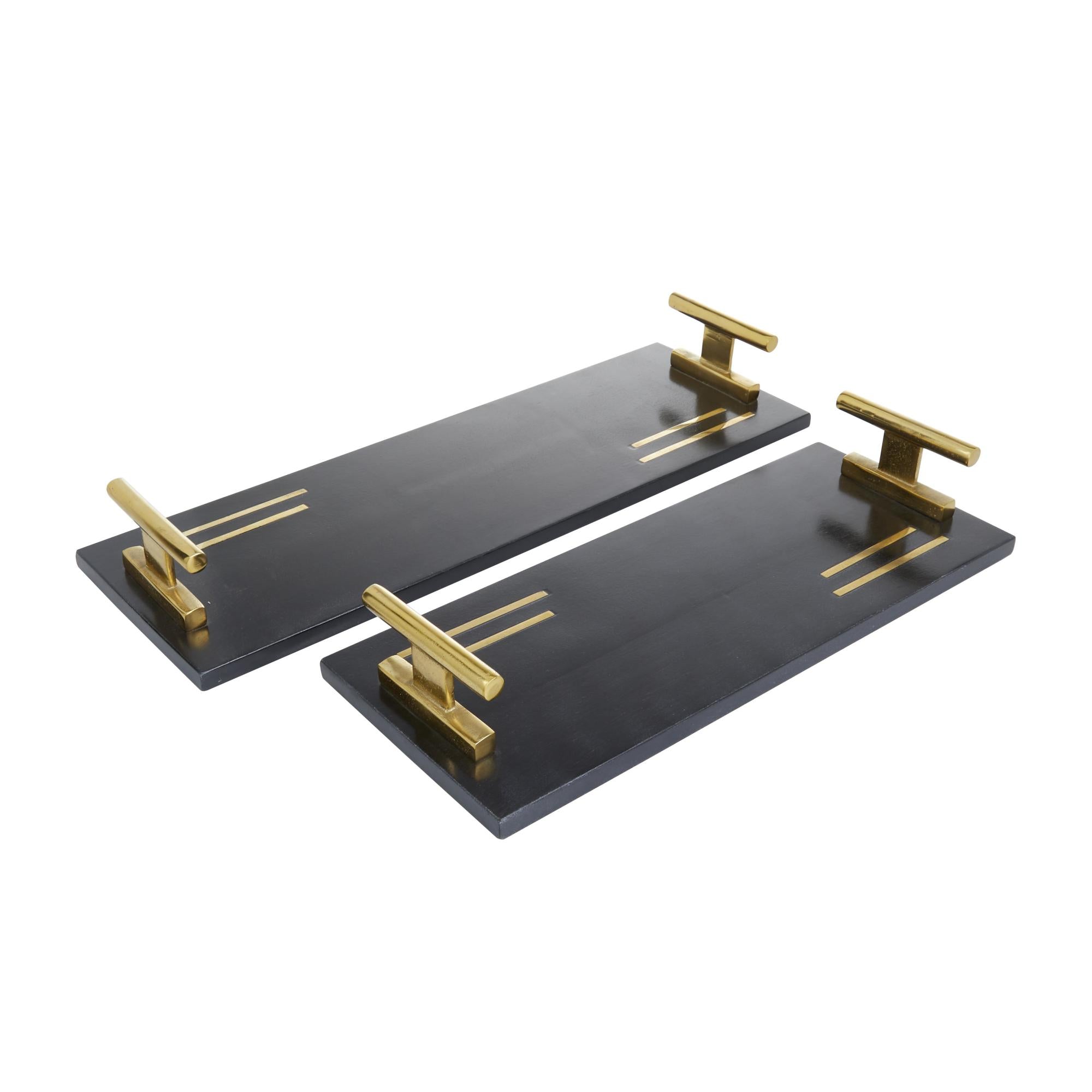 Set of 2 Black Marble Living Room Decor Tray with Gold Handles