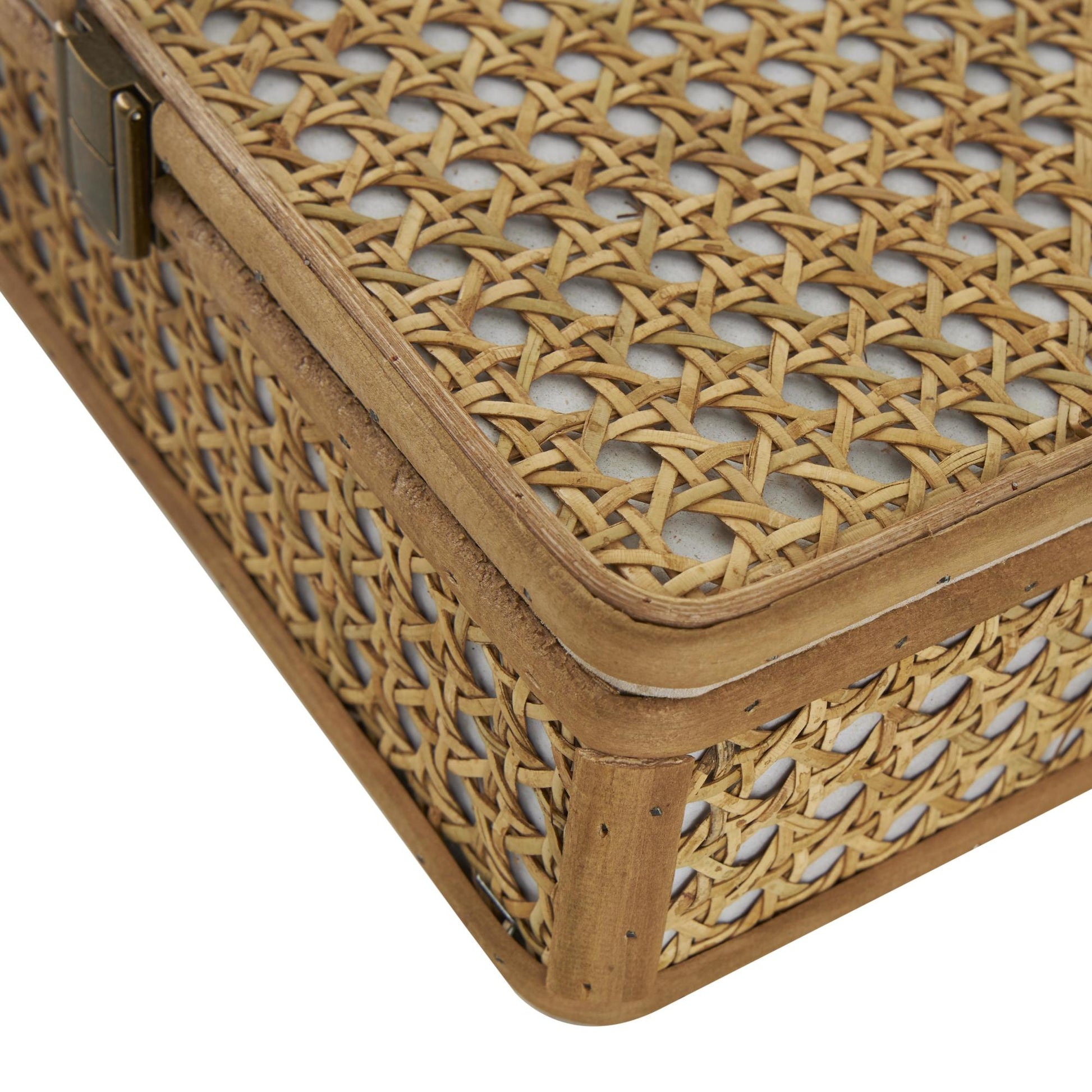 Set of 2 Brown Rattan Handmade Woven Rattan Decorative Box with Bronze Latches
