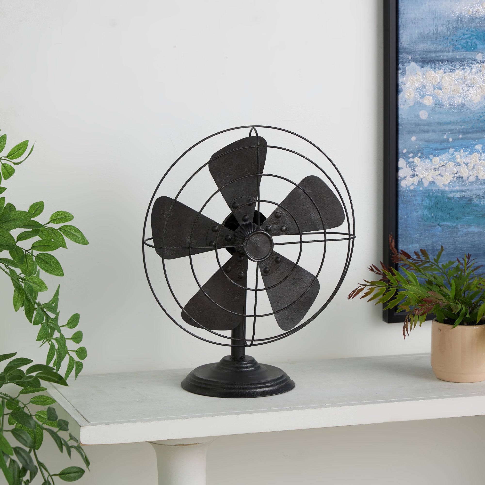 Fan Black Metal Decorative Sculpture