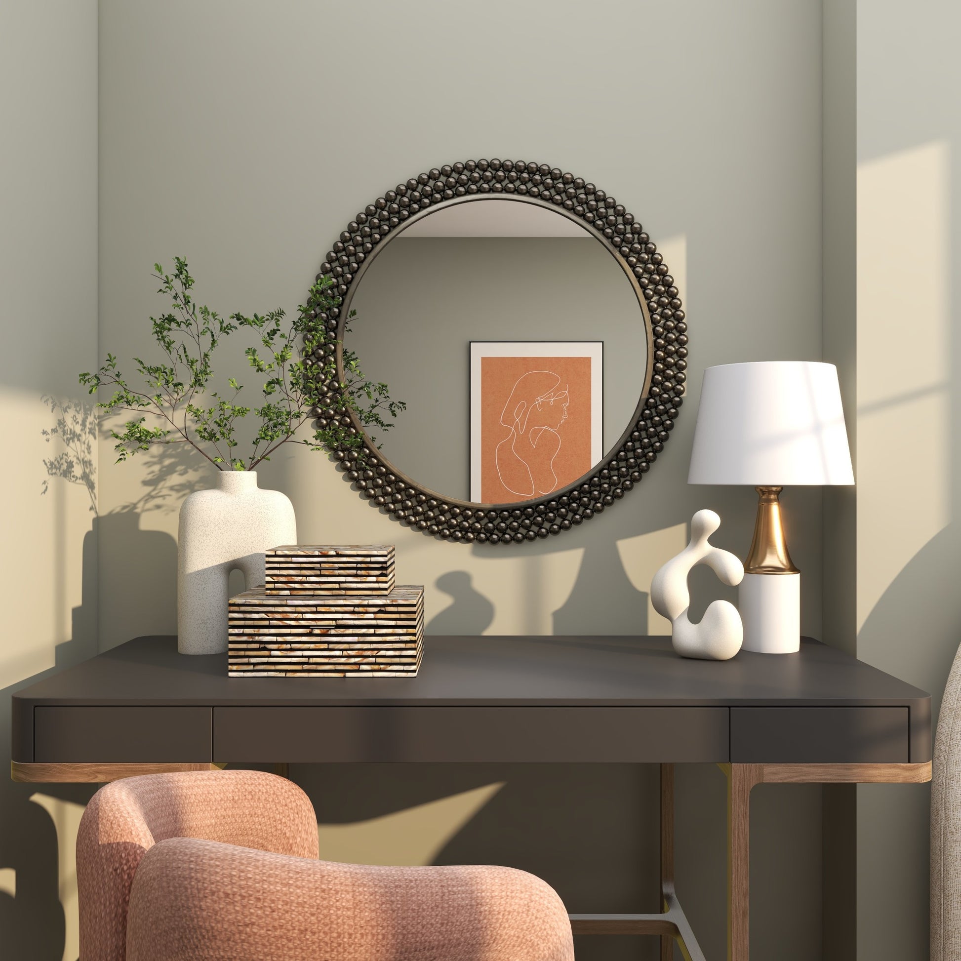CosmoLiving by Cosmopolitan Metal Layered Beaded Room Wall Mirror