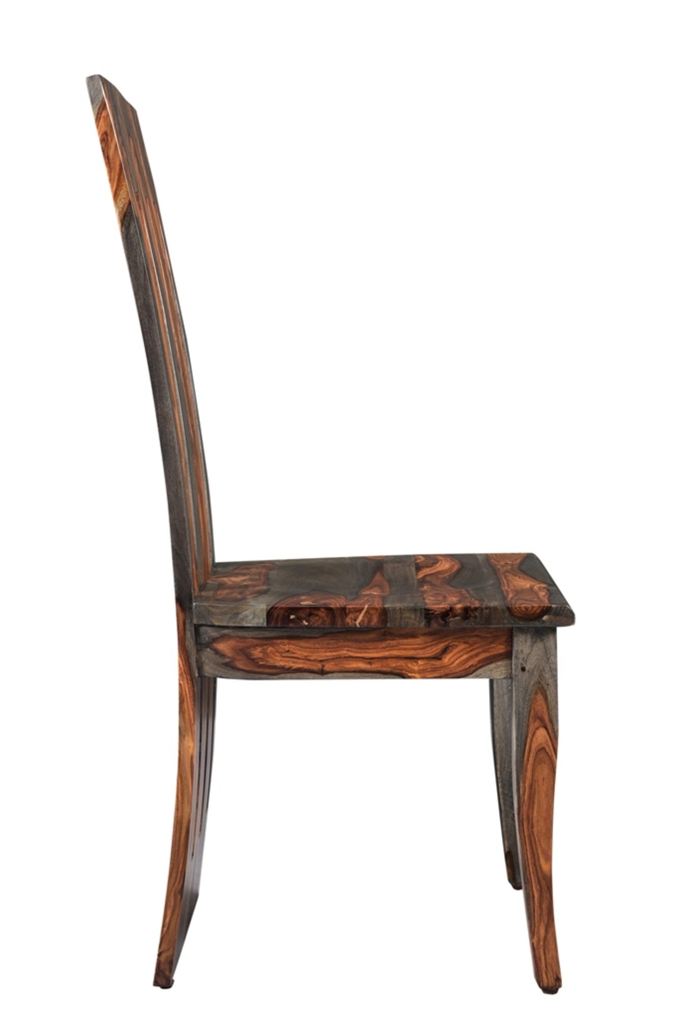 Brown Sheesham Wood Scoop Seat Kitchen Dining Chair with Fan Back and Open Slats