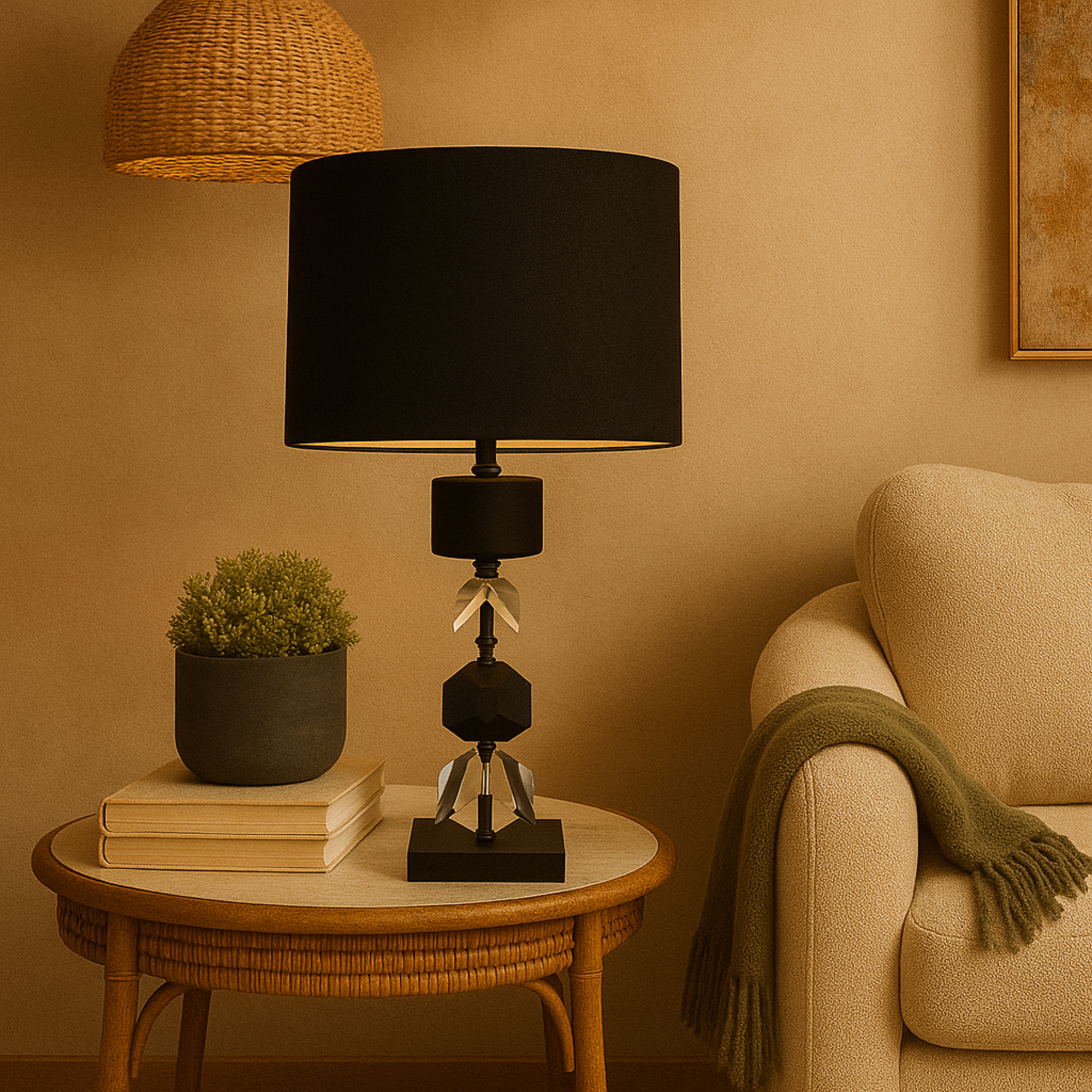 Crystal Geometric Diamond Inspired Room Table Lamp with Black Crystal Base 13" x 8" x 23"