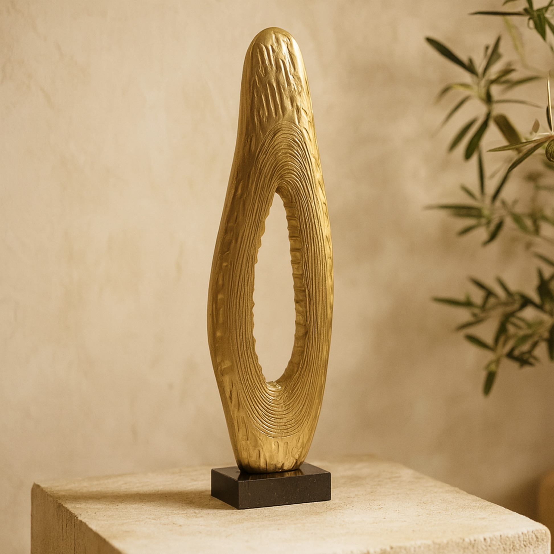 Abstract Aluminum Metal Teardrop Decorative Sculpture with Black Base