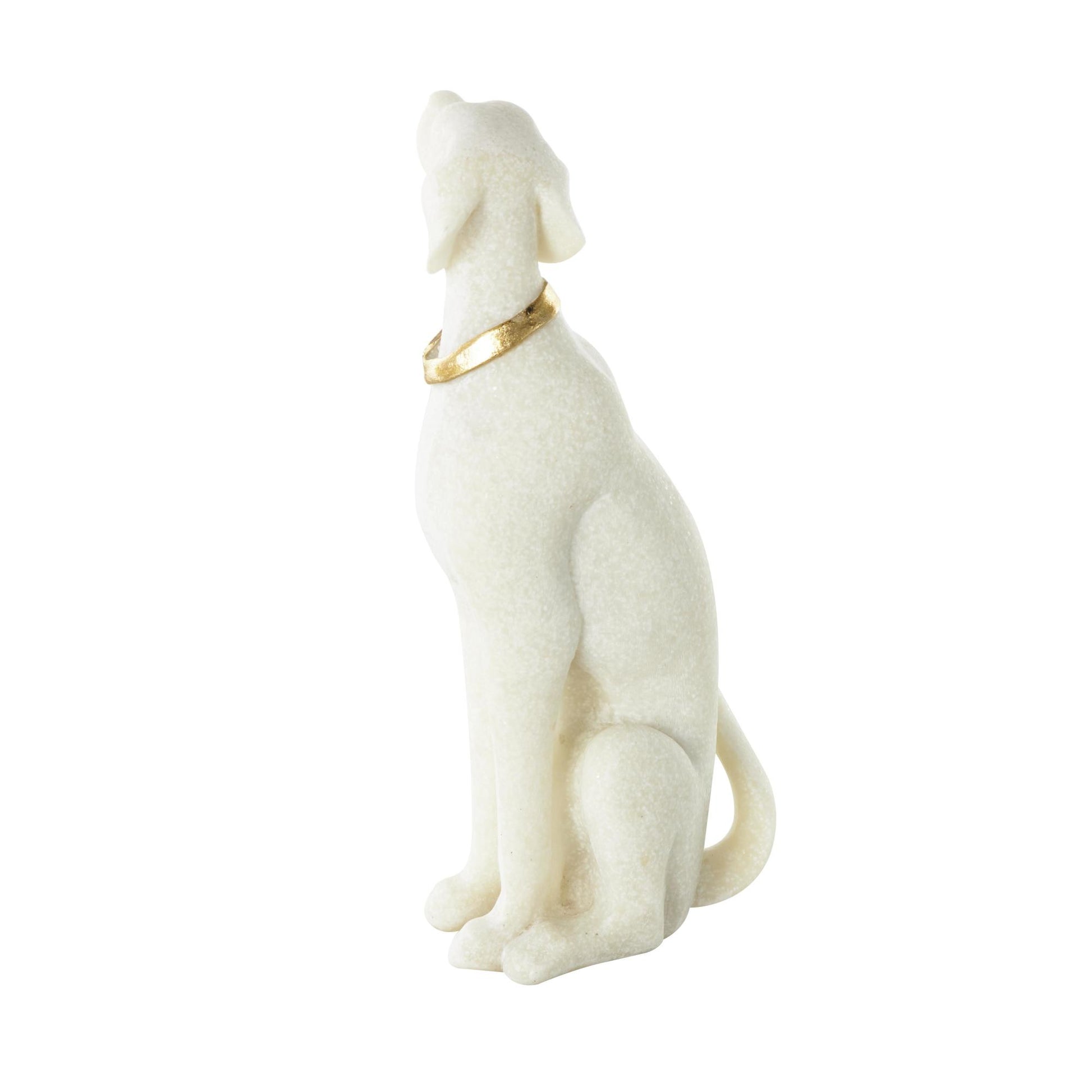 Dog Cream Polystone Sitting Decorative Sculpture with Gold Collar