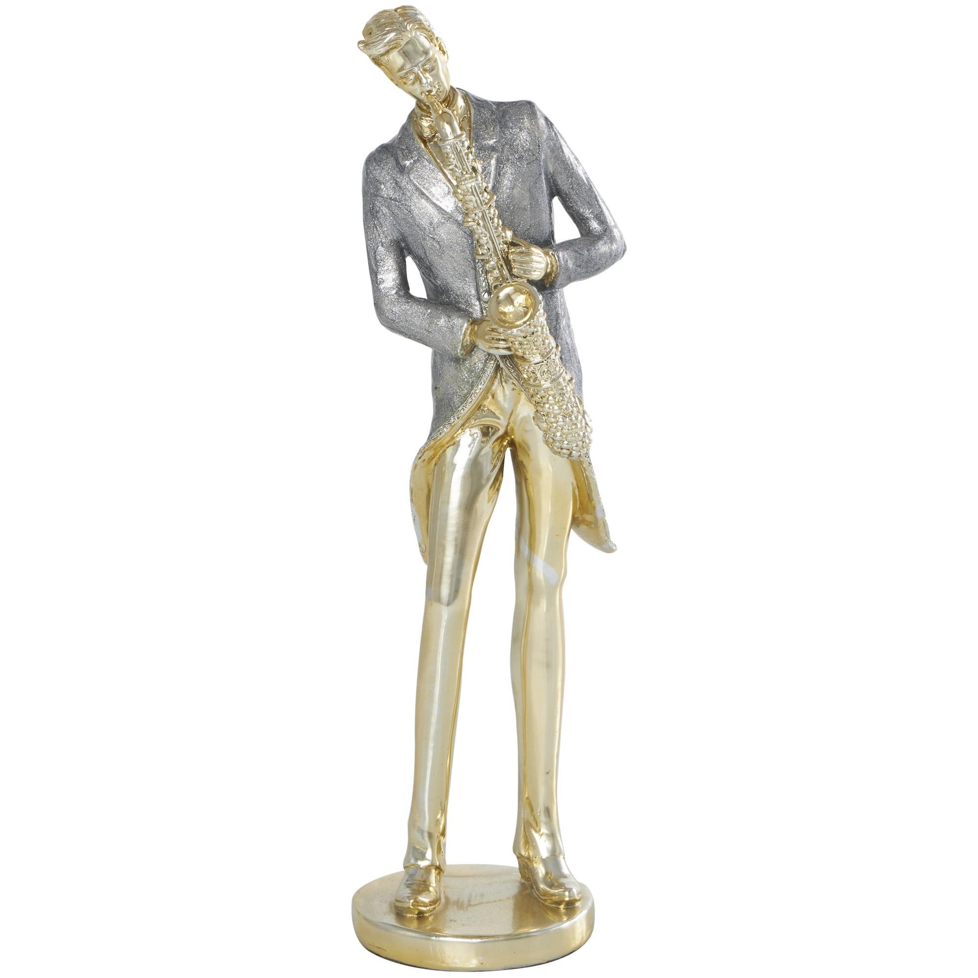 Set of 2 Musician Gold Resin Decorative Sculpture with Accordion and Saxophone
