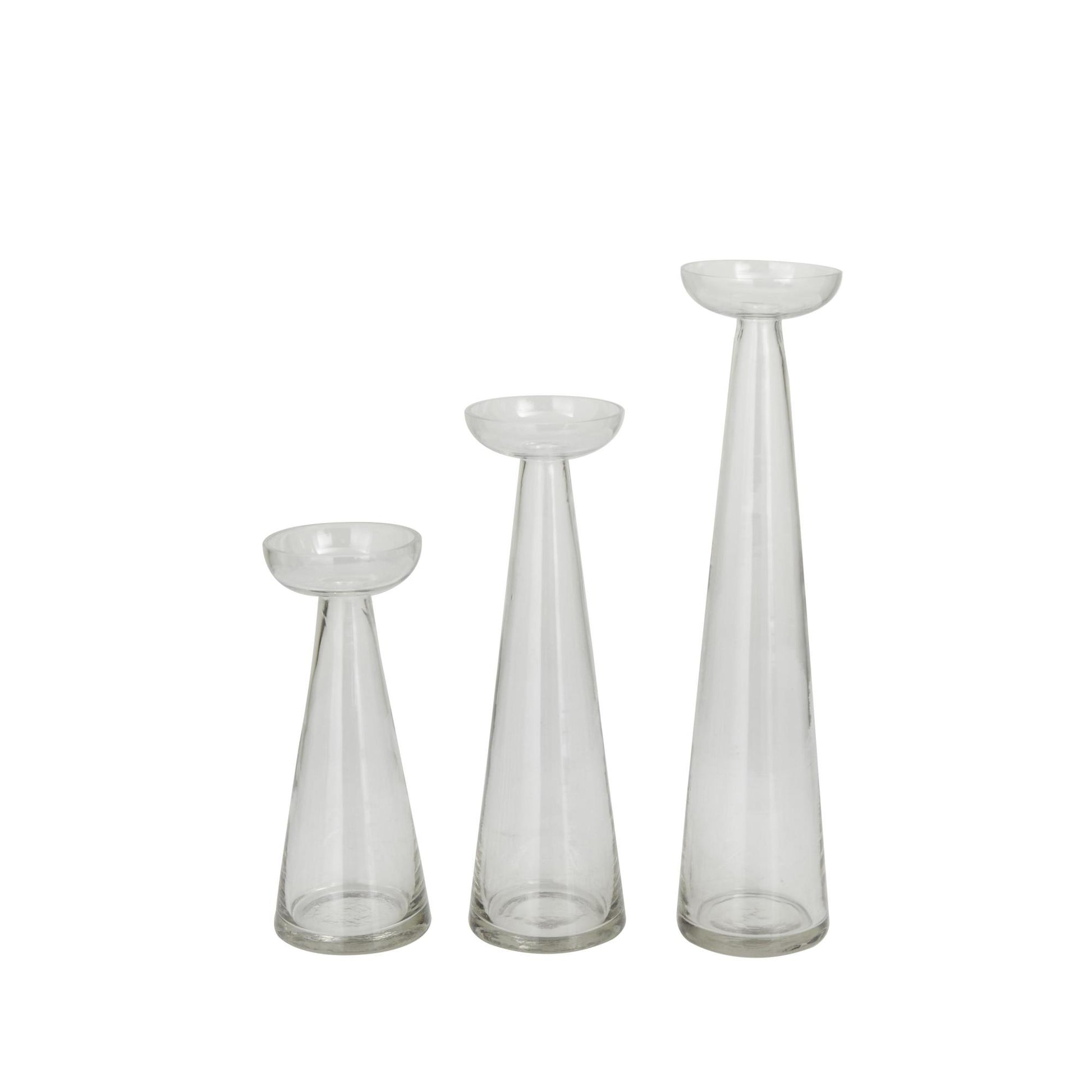 Set of 3 Glass Tapered Cone Decorative Candle Holder with Rounded Candle Plates